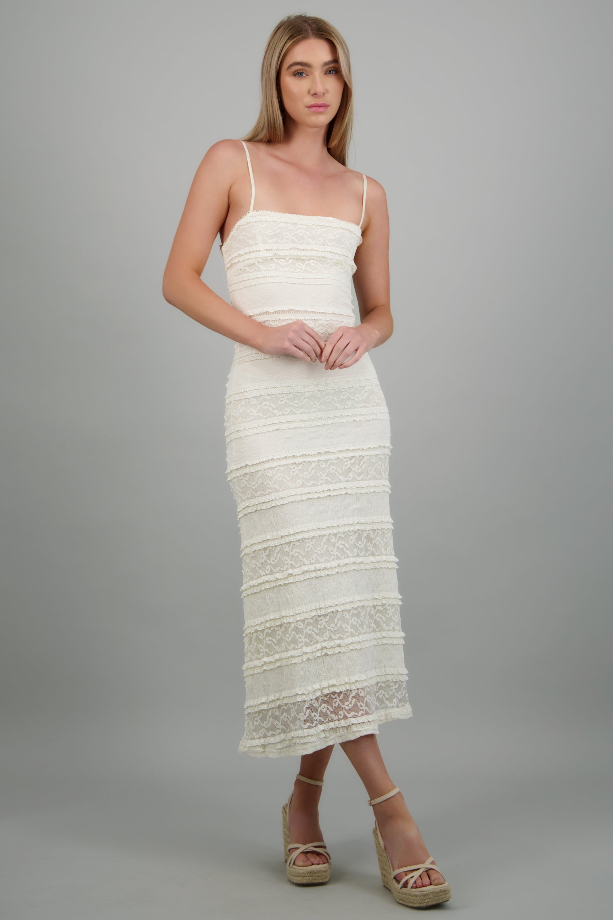 Vestido encaje maxi bodycon CREMA