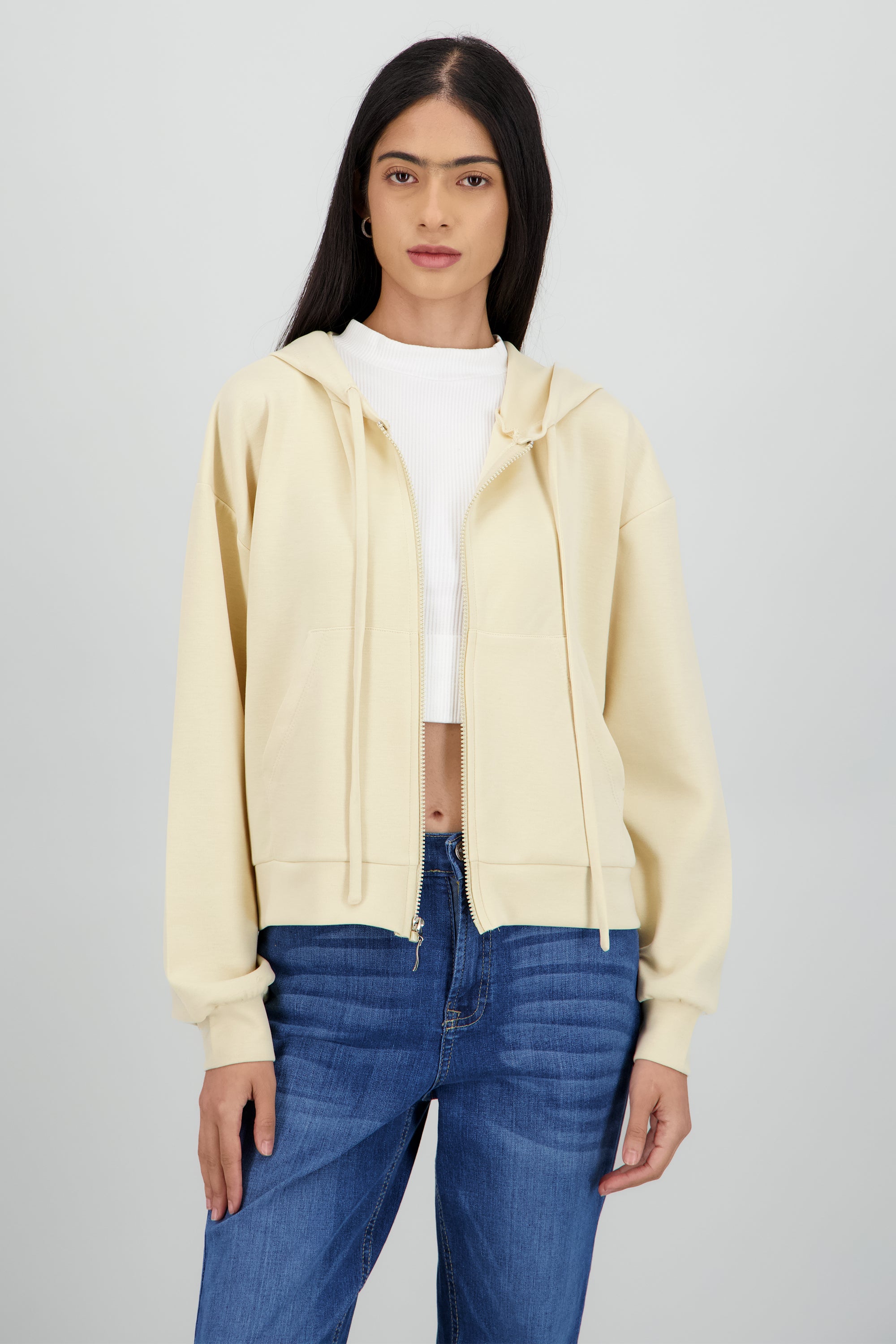 Sudadera con cierre detalle bolsas BEIGE