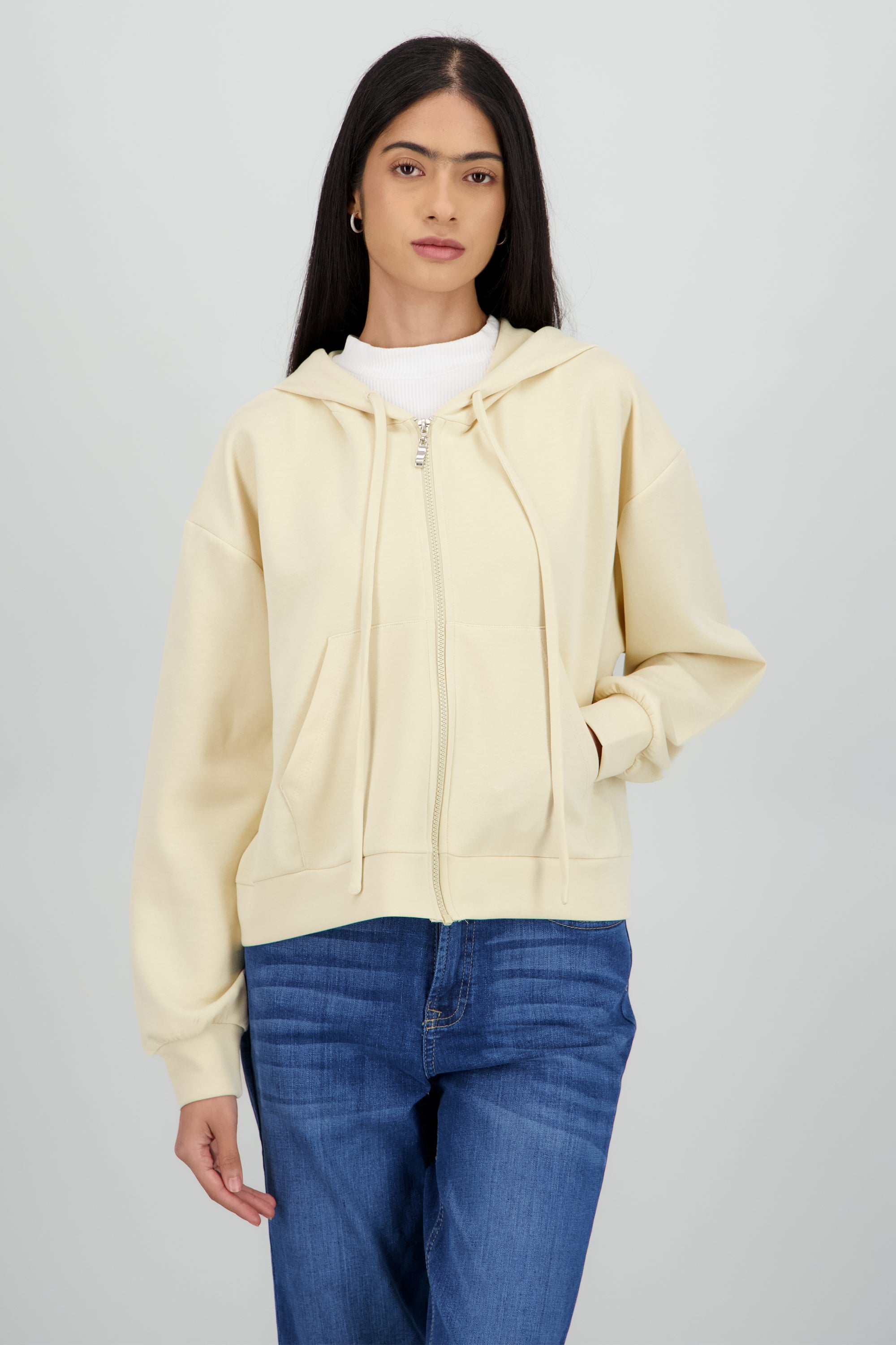 Sudadera con cierre detalle bolsas BEIGE