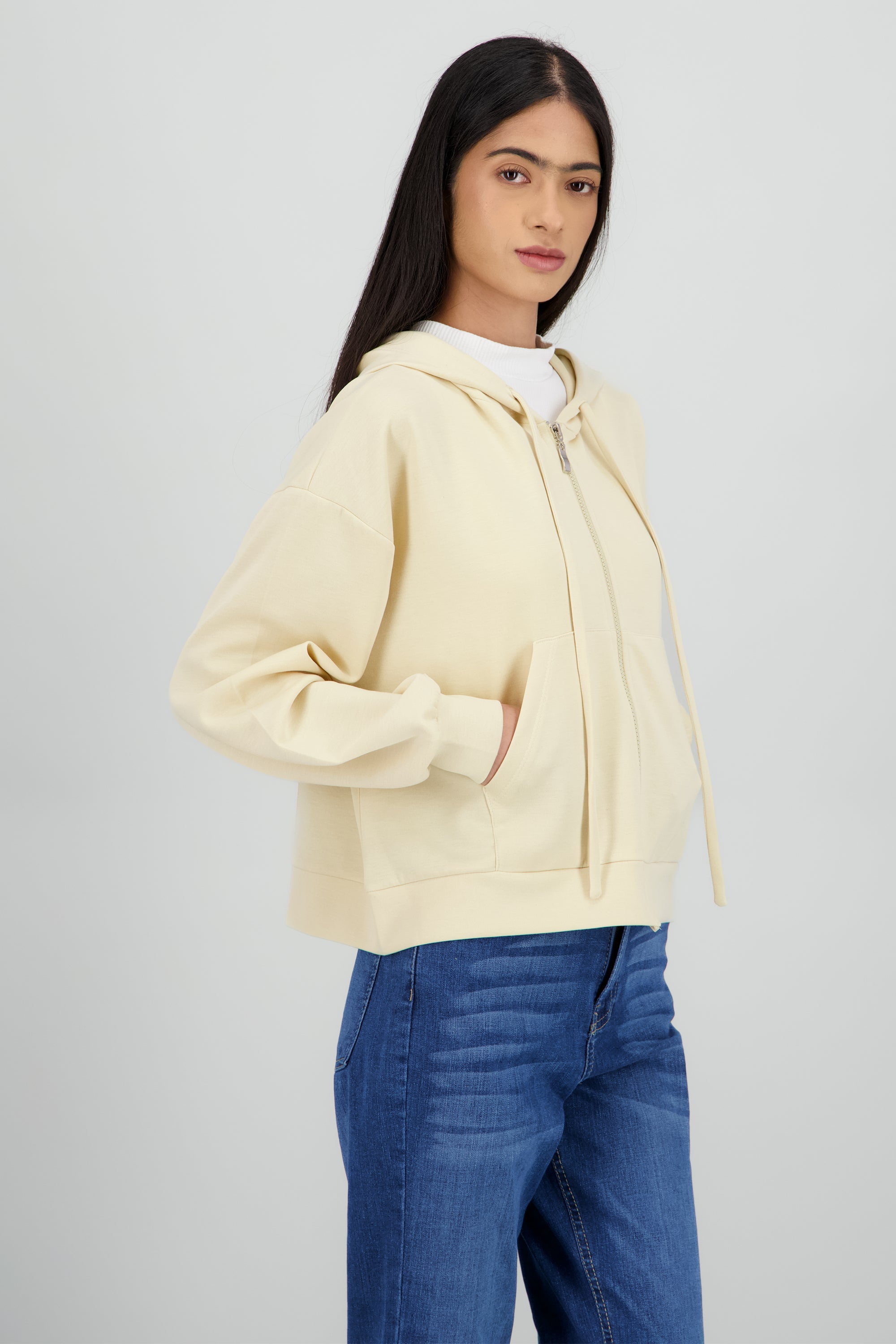 Sudadera con cierre detalle bolsas BEIGE