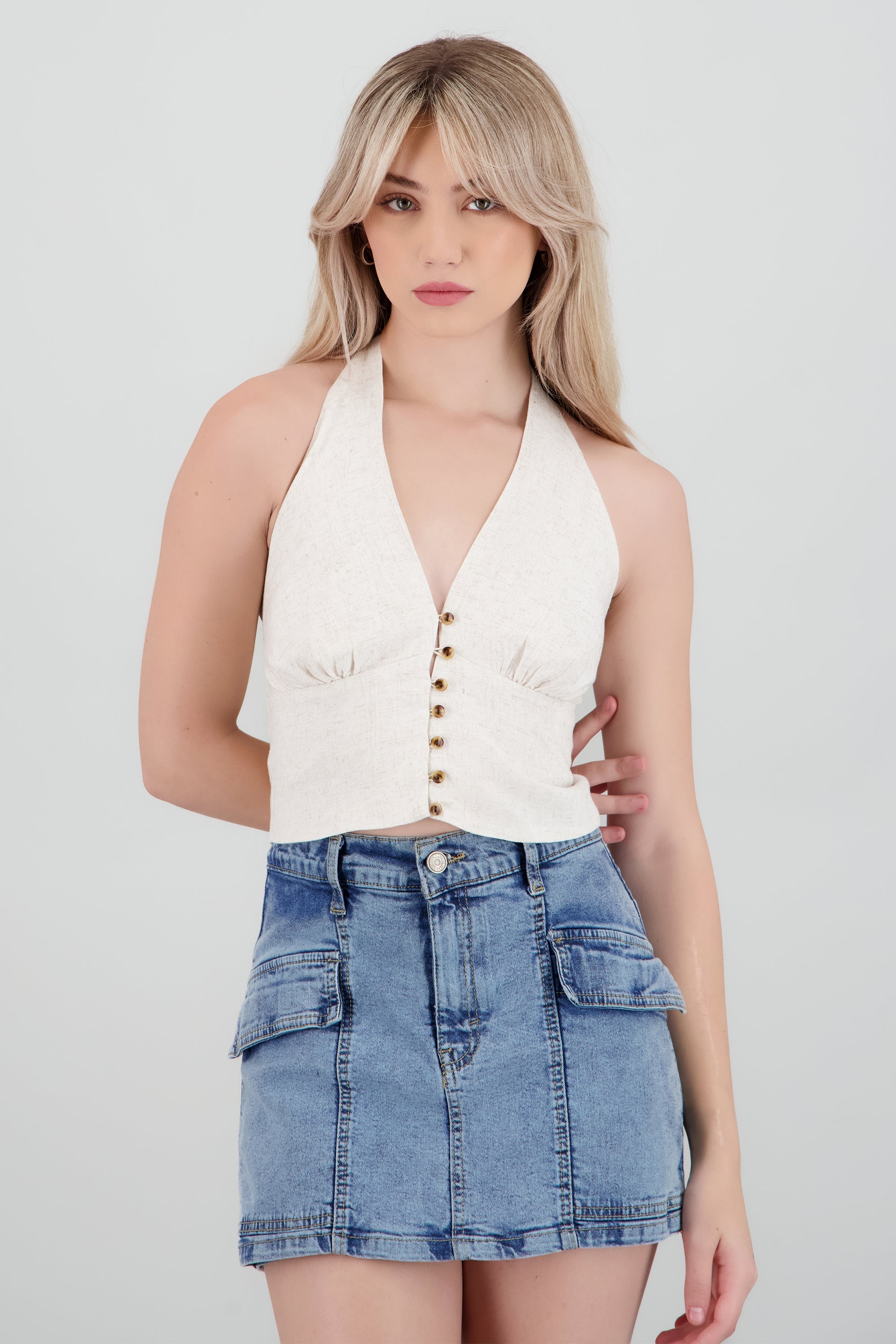 Top halter detalle botones BEIGE