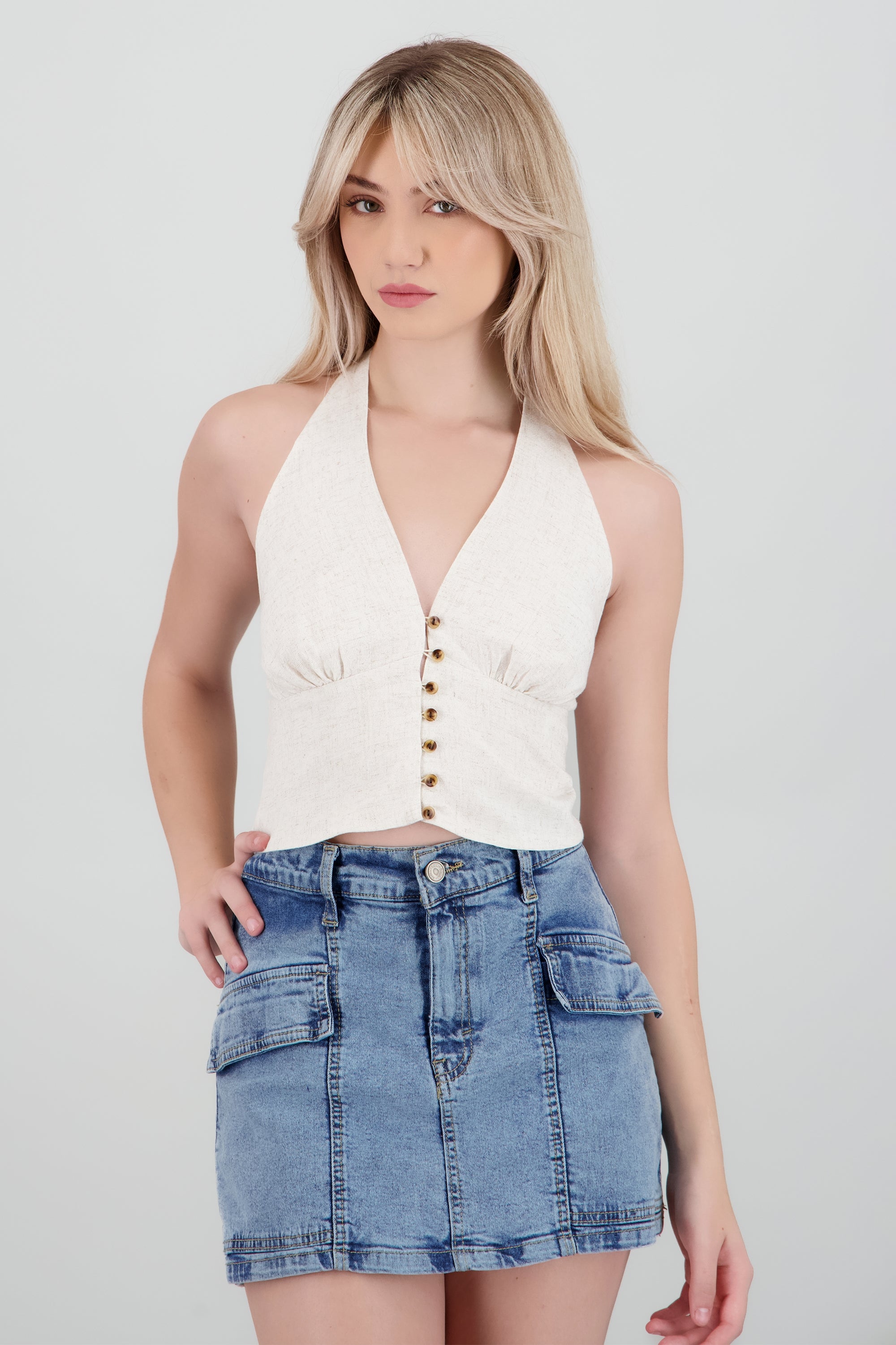 Top halter detalle botones BEIGE