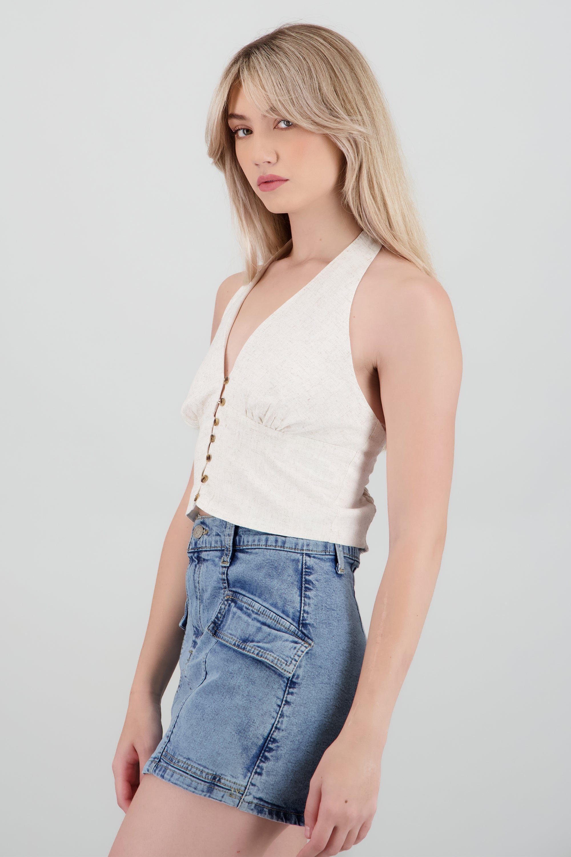 Top halter detalle botones BEIGE