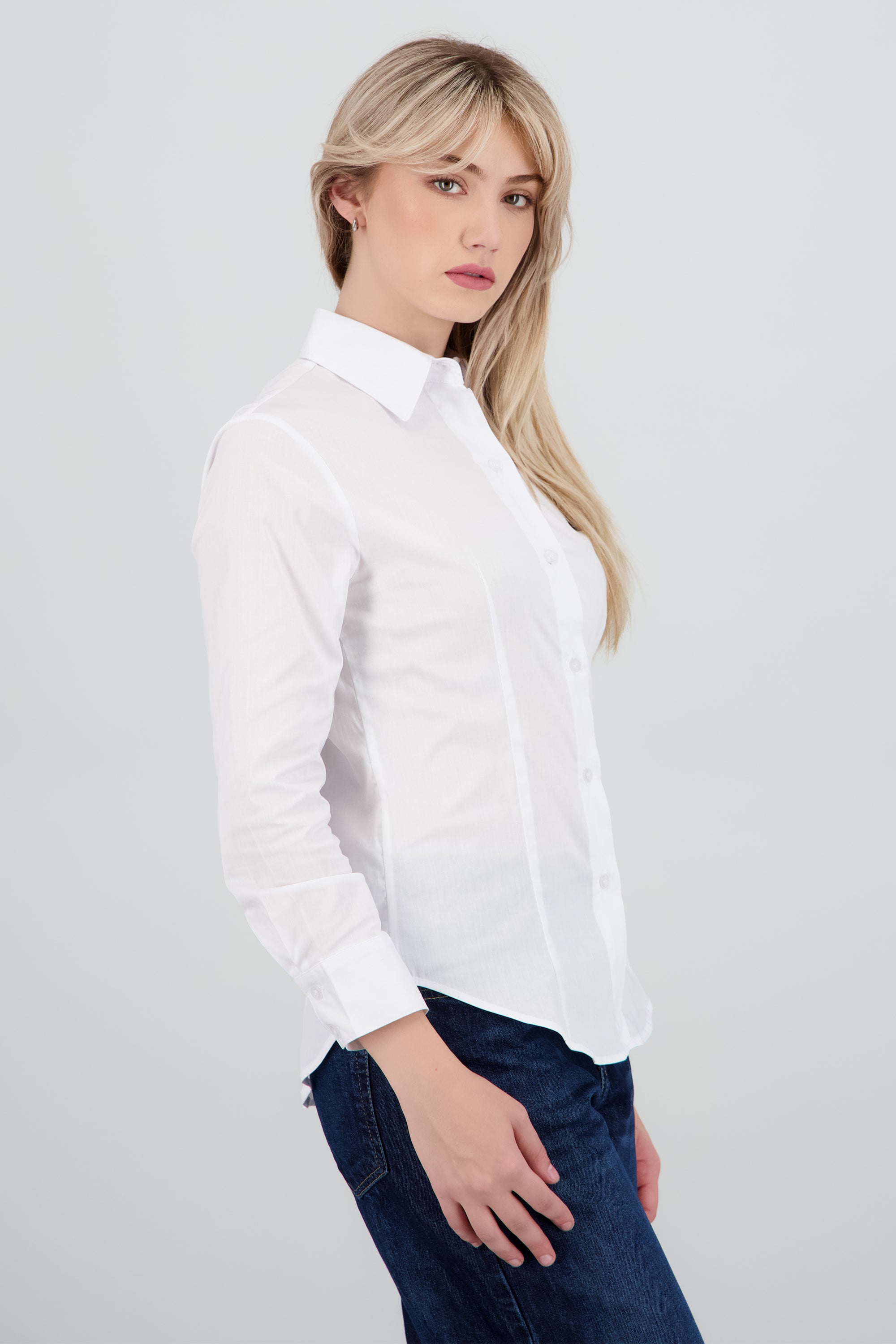 Camisa manga larga detalle pinzas BLANCO