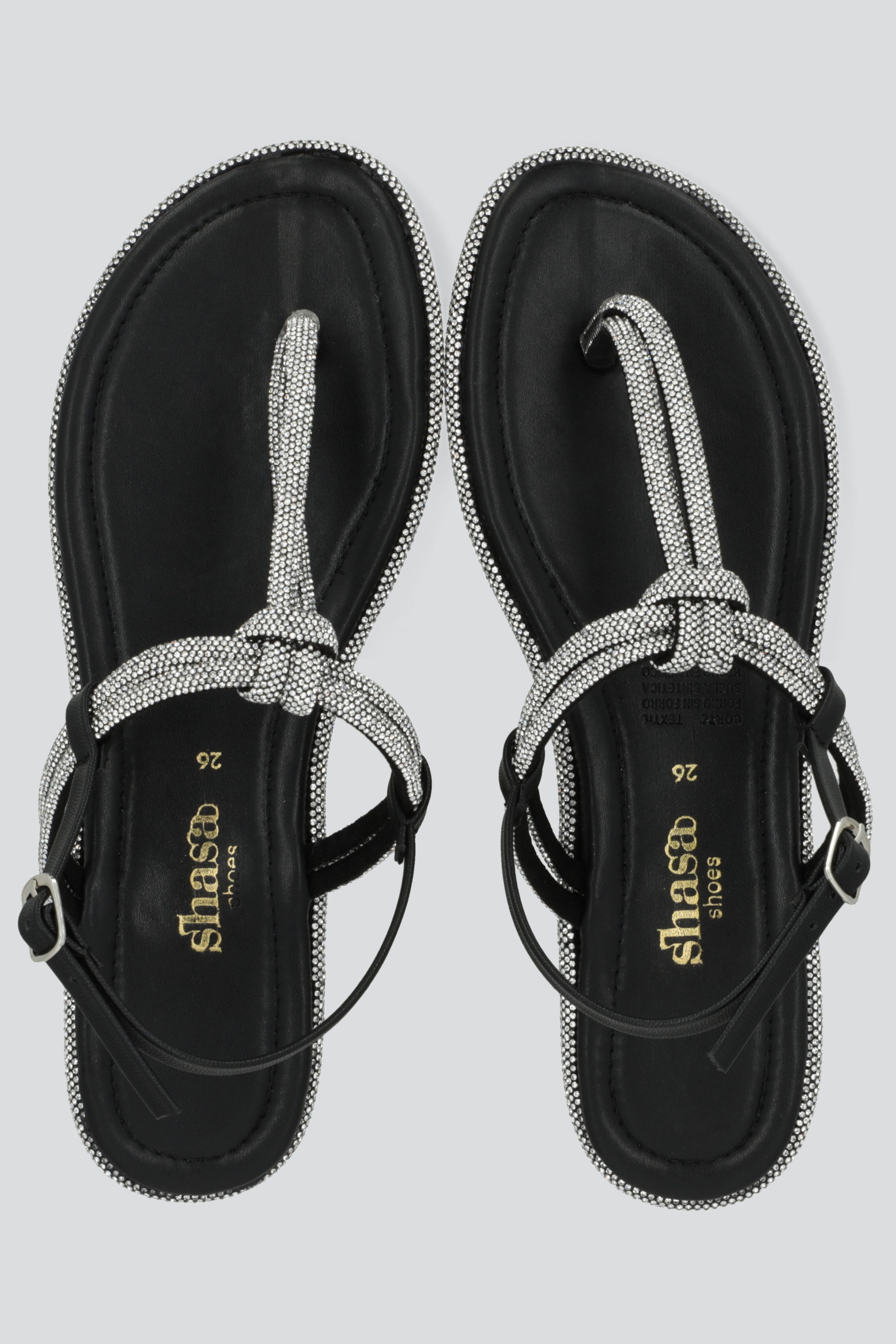 Sandalia tiras brillos pata de gallo NEGRO