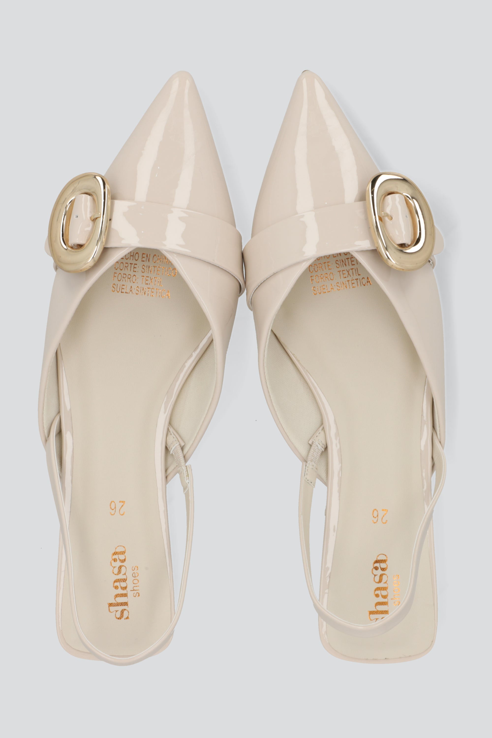 Flat slingback hebilla circular HUESO