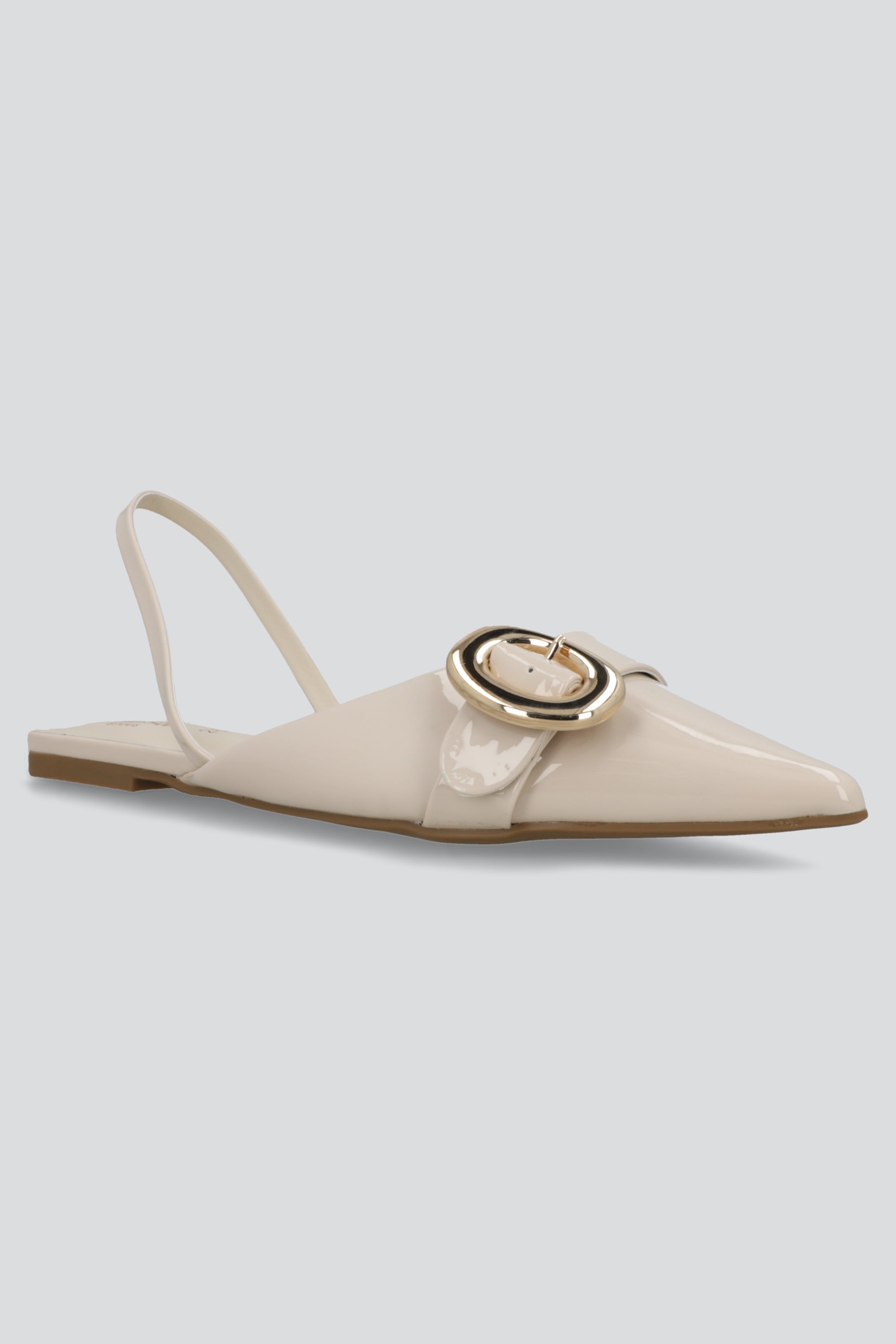 Flat slingback hebilla circular HUESO