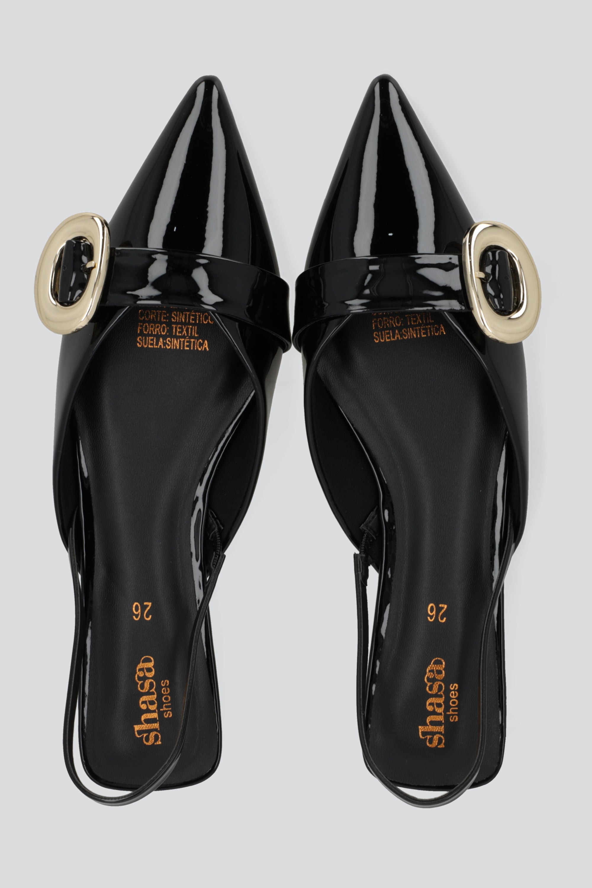 Flat slingback hebilla circular NEGRO