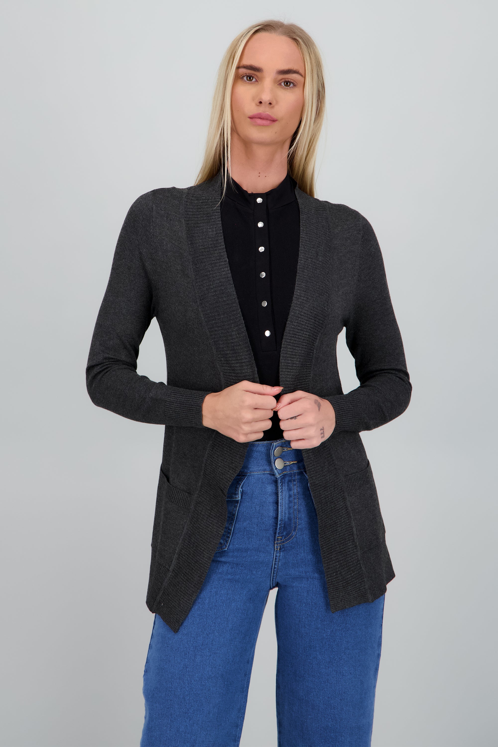 cardigan tejido ligero basico NEGRO