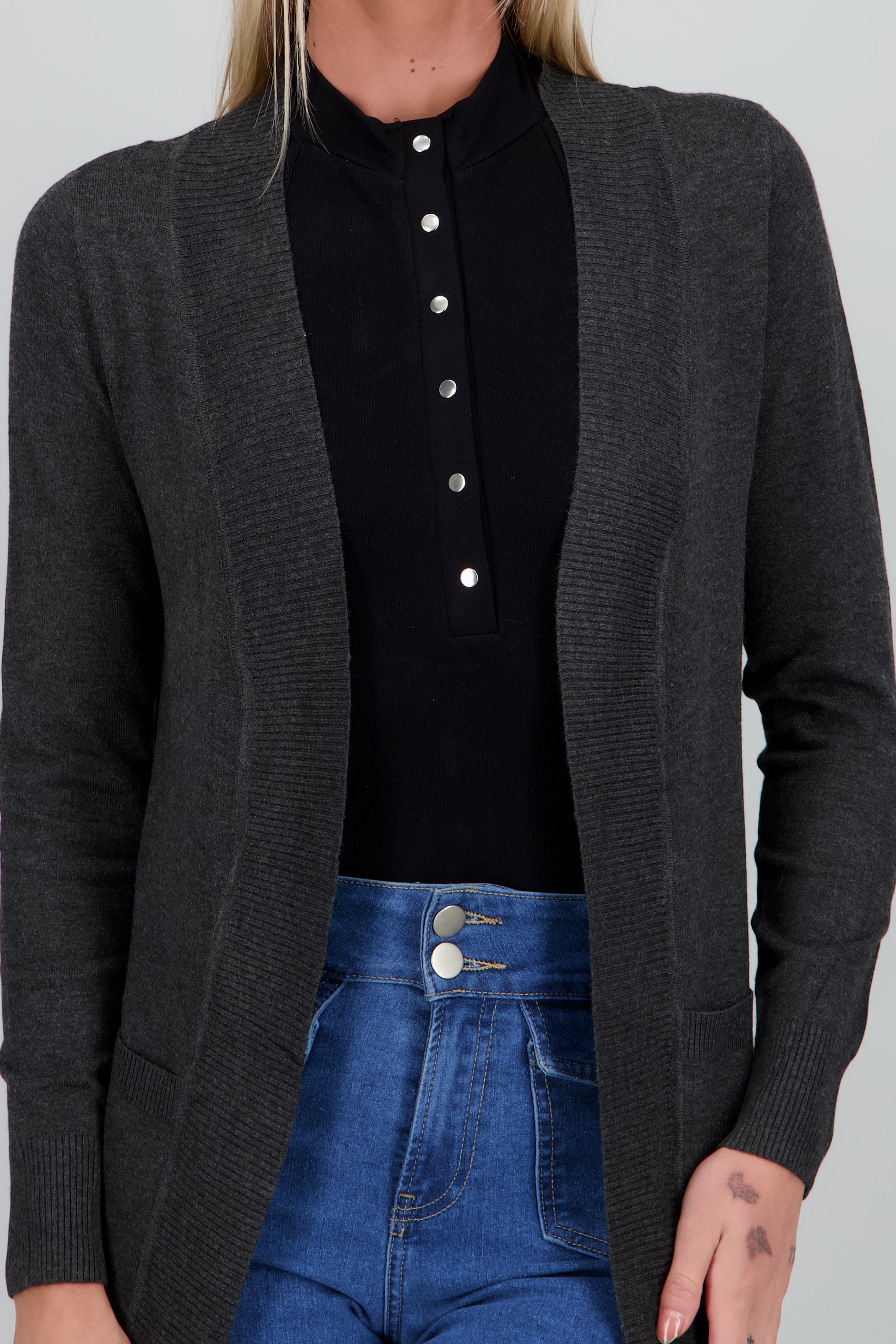 cardigan tejido ligero basico NEGRO