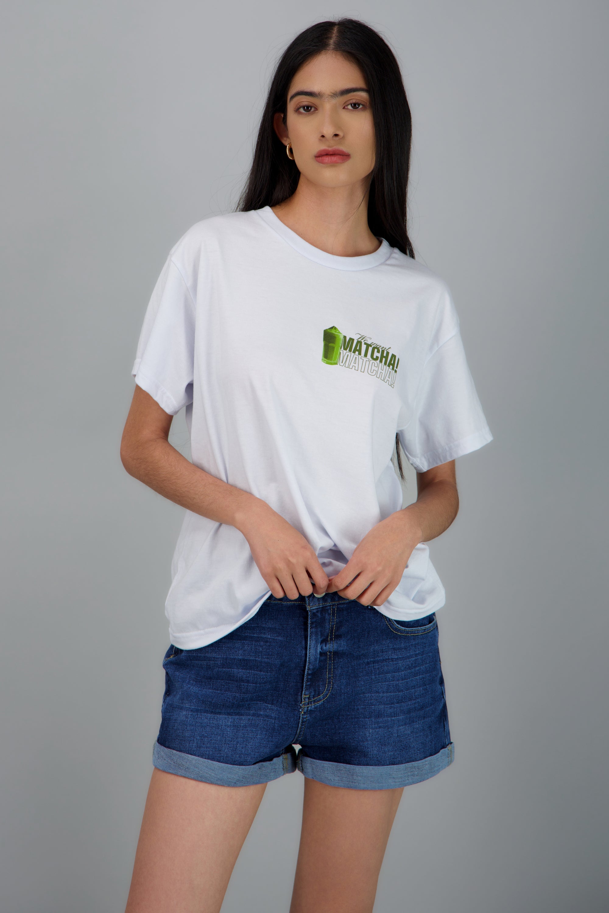 Playera manga corta estampado matcha BLANCO