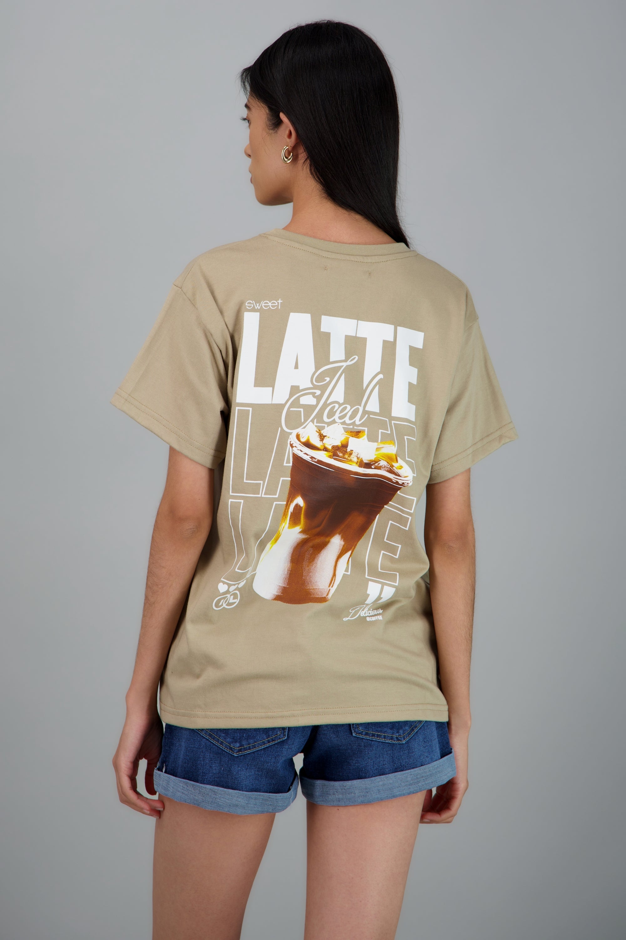 Playera manga corta estampado latte BEIGE