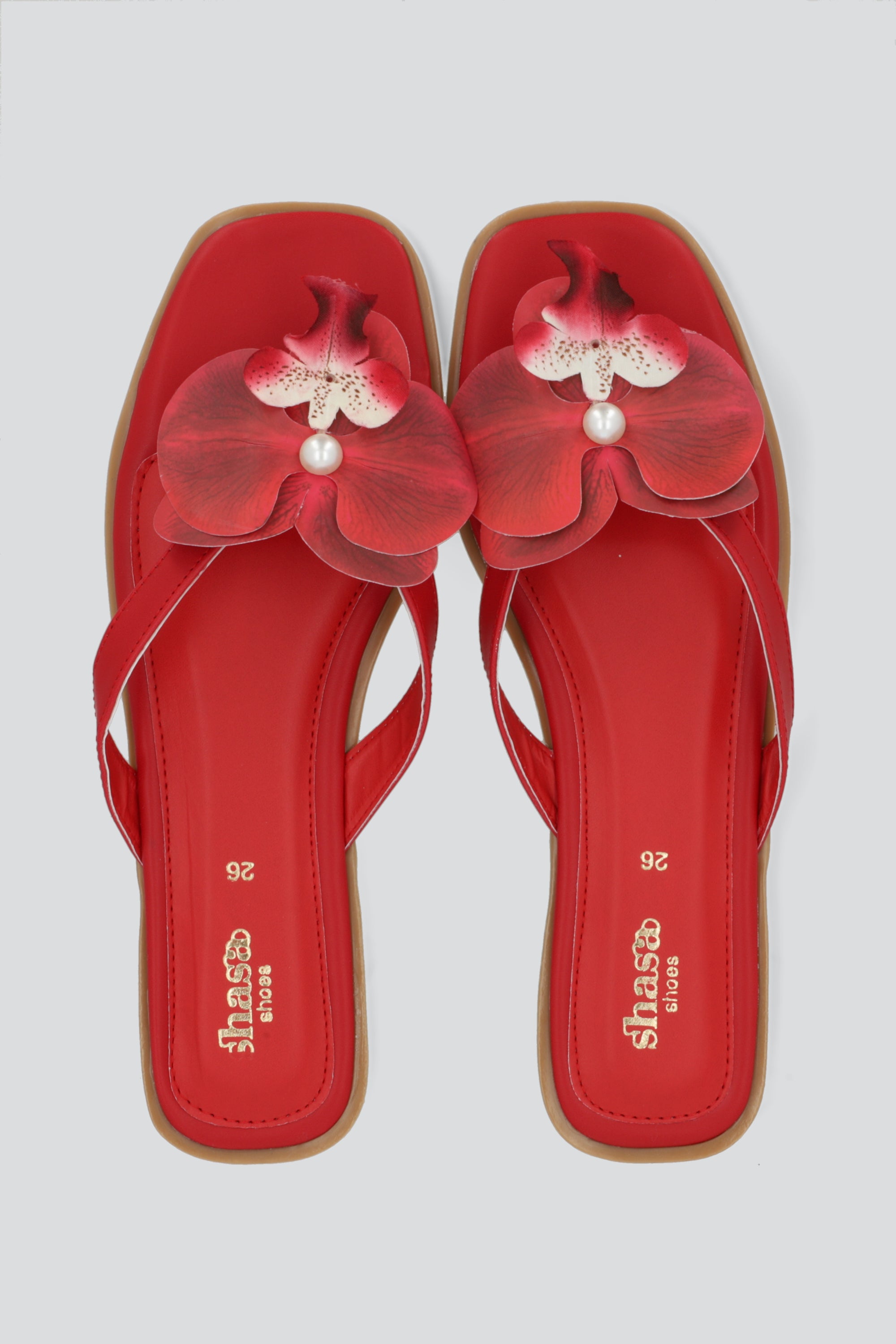 Sandalia pata de gallo flor ROJO