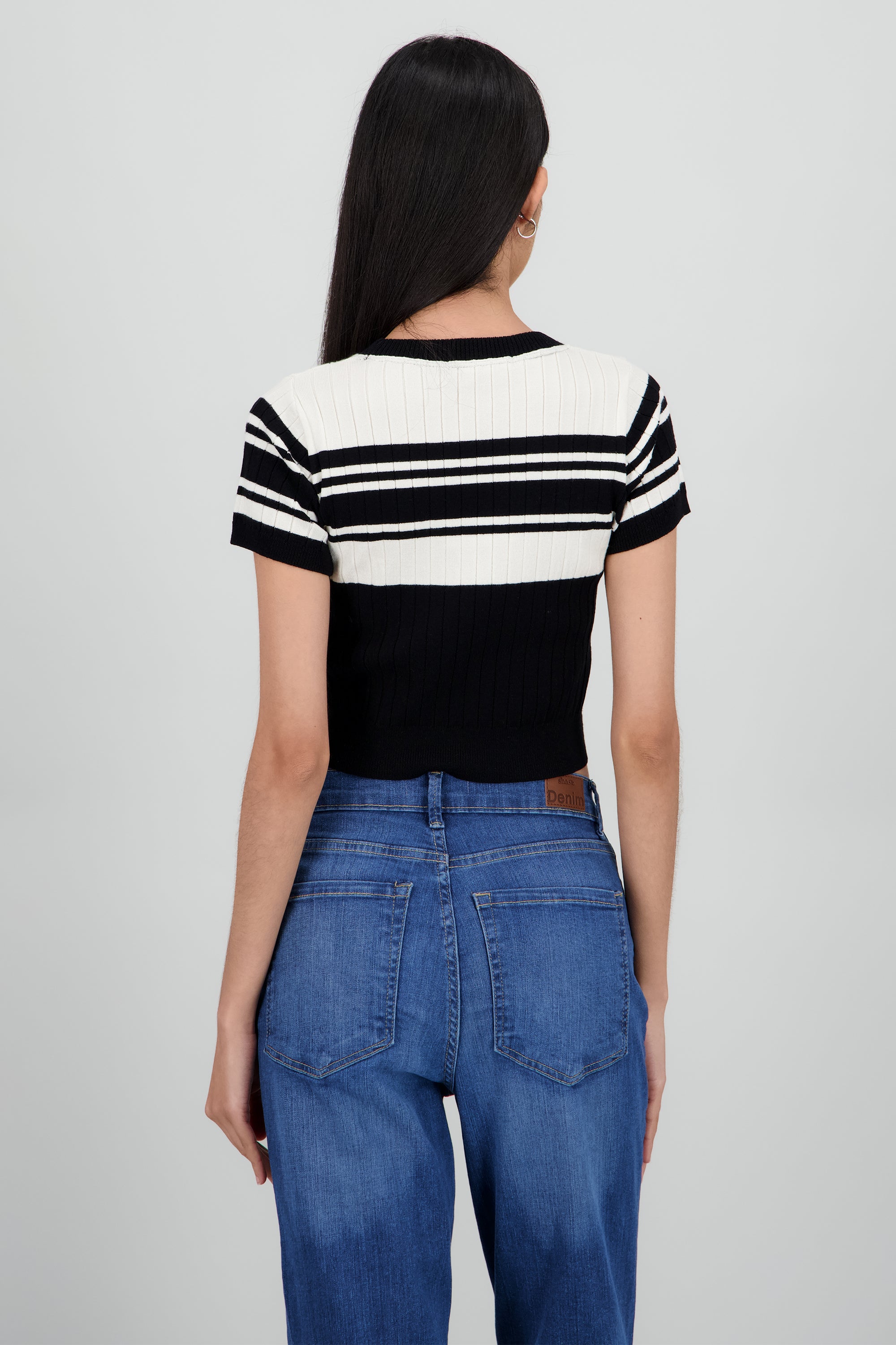 Top tejido manga corta rayas NEGRO COMBO