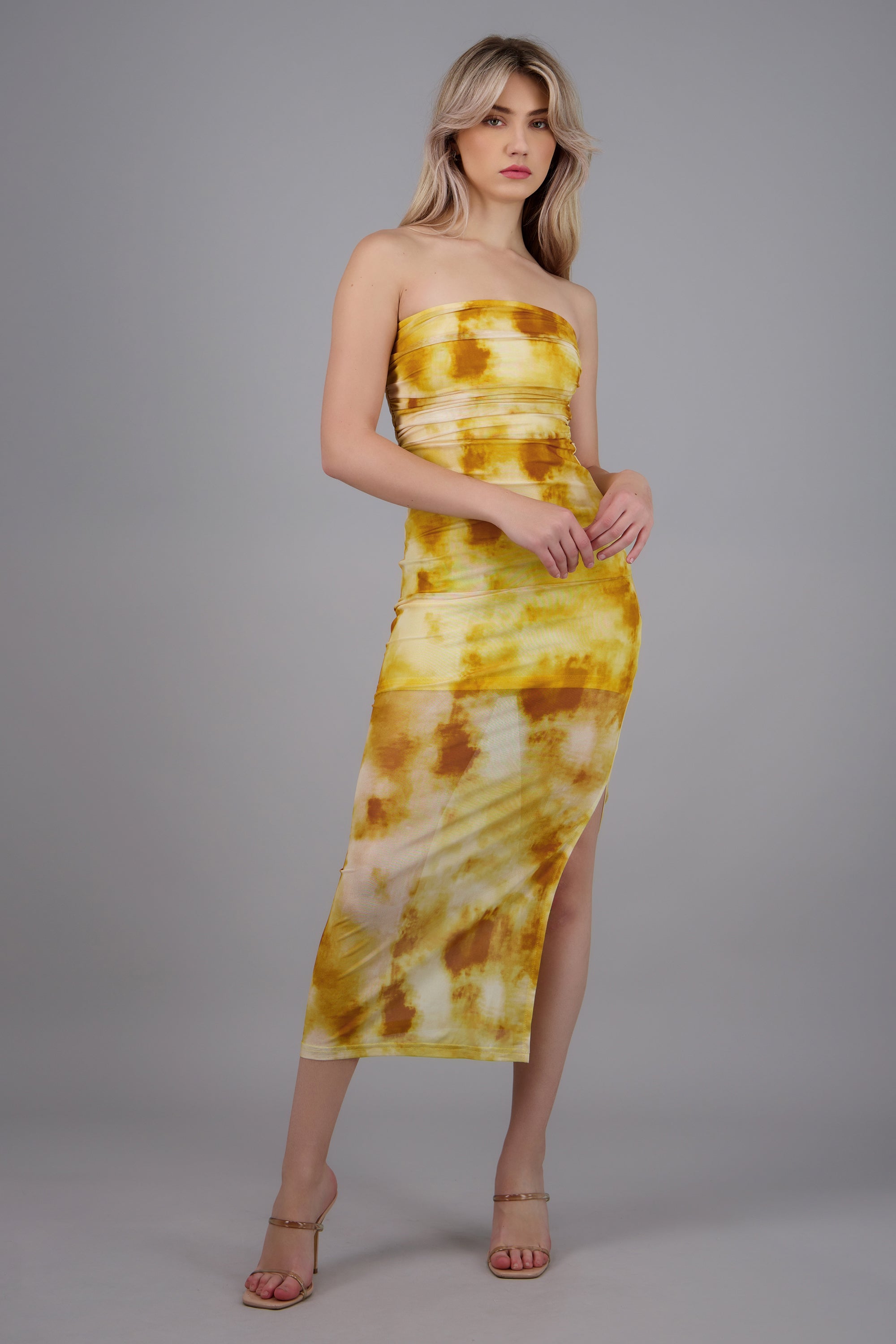 Vestido de mesh estampado AMARILLO