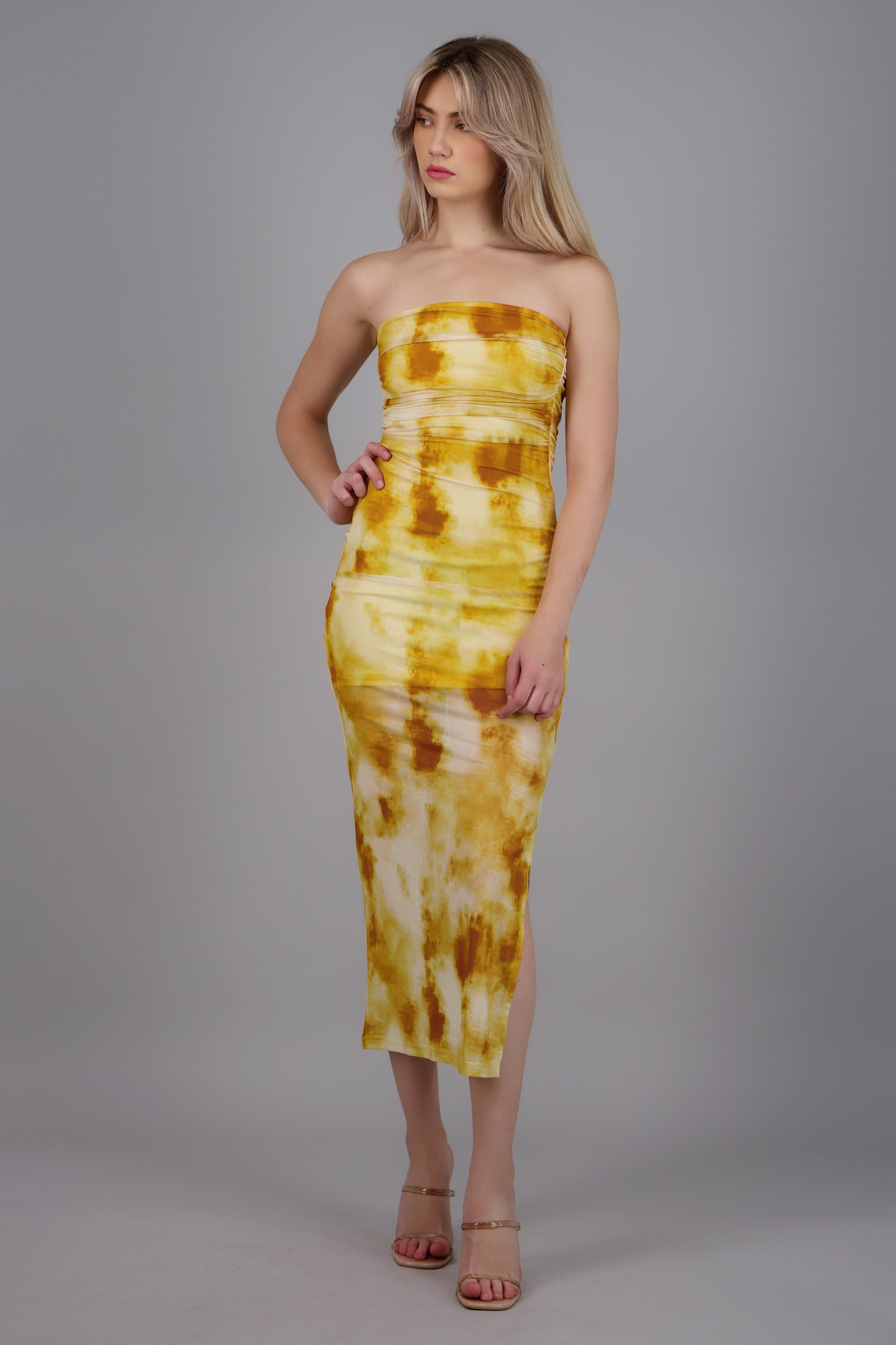 Vestido de mesh estampado AMARILLO