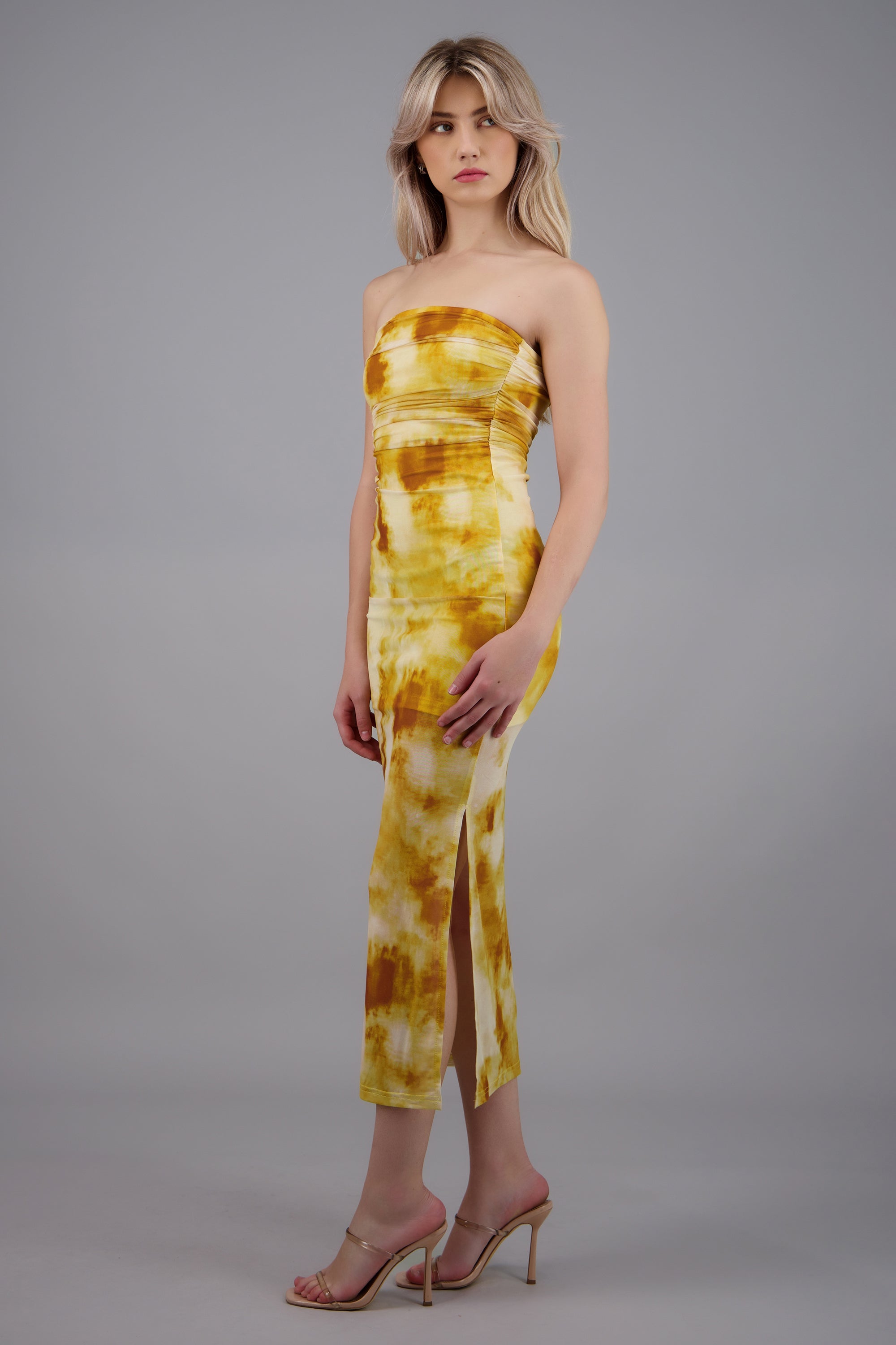 Vestido de mesh estampado AMARILLO