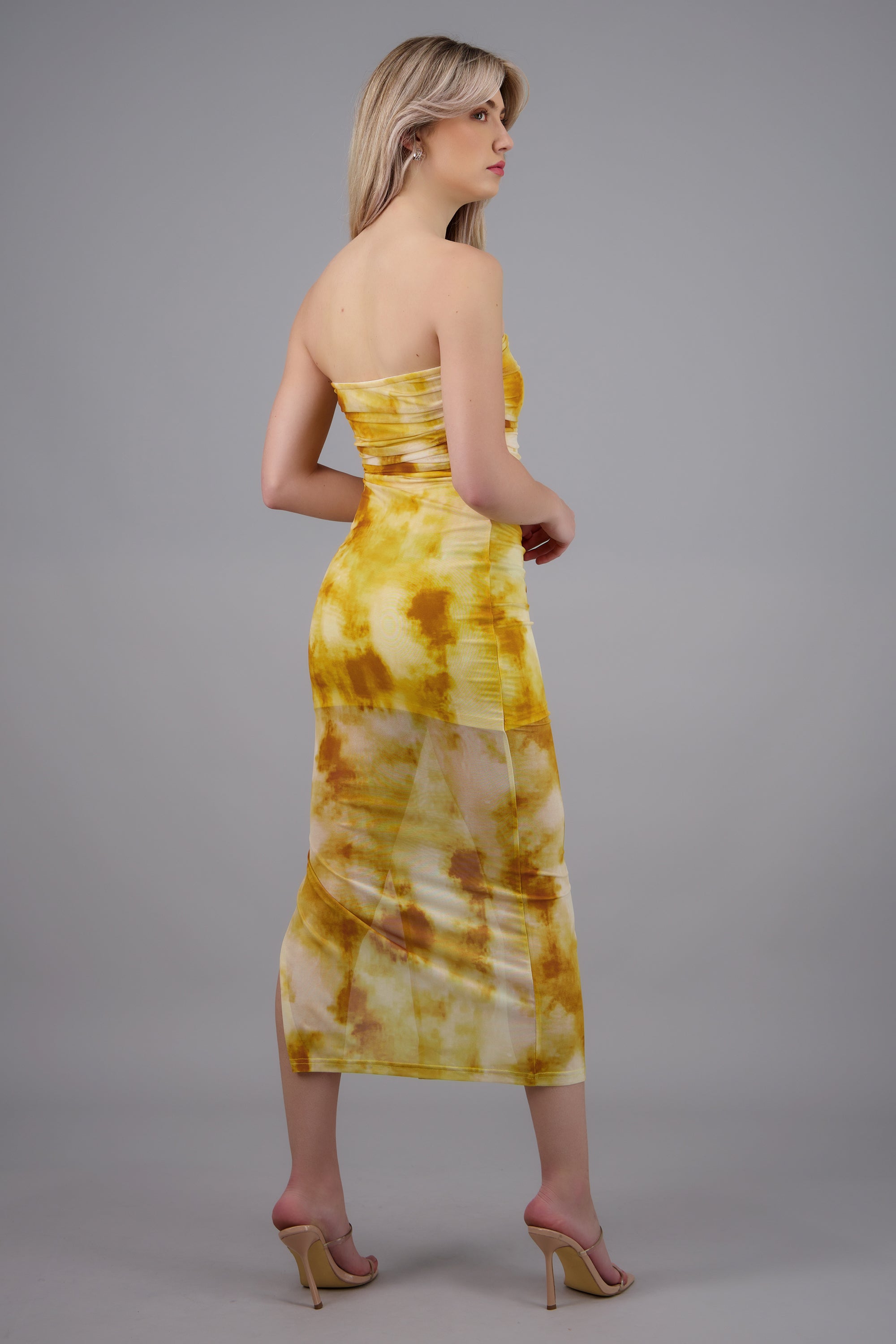 Vestido de mesh estampado AMARILLO