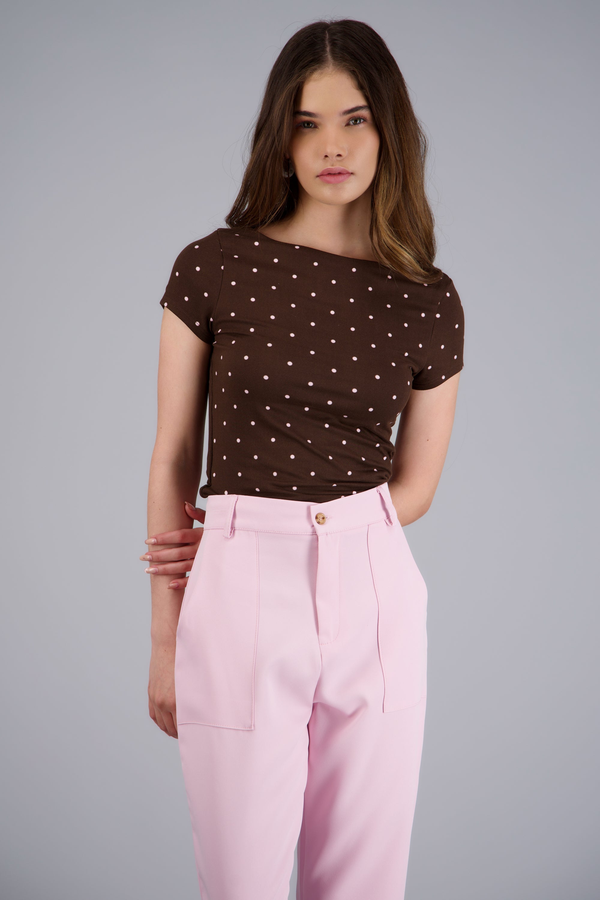 TOP ESCOTE BARCO POLKA DOT CAFE COMBO