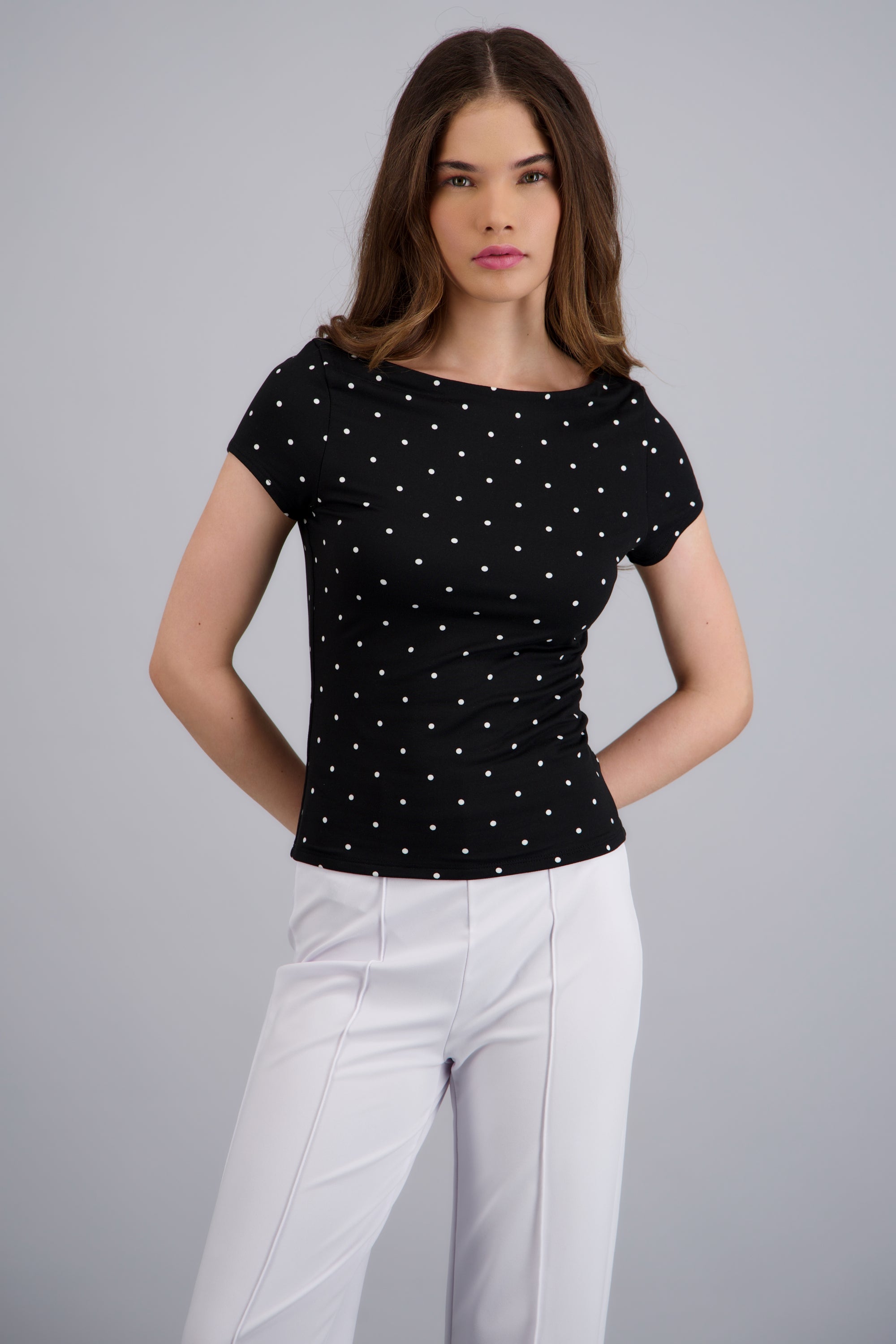 TOP ESCOTE BARCO POLKA DOT NEGRO COMBO
