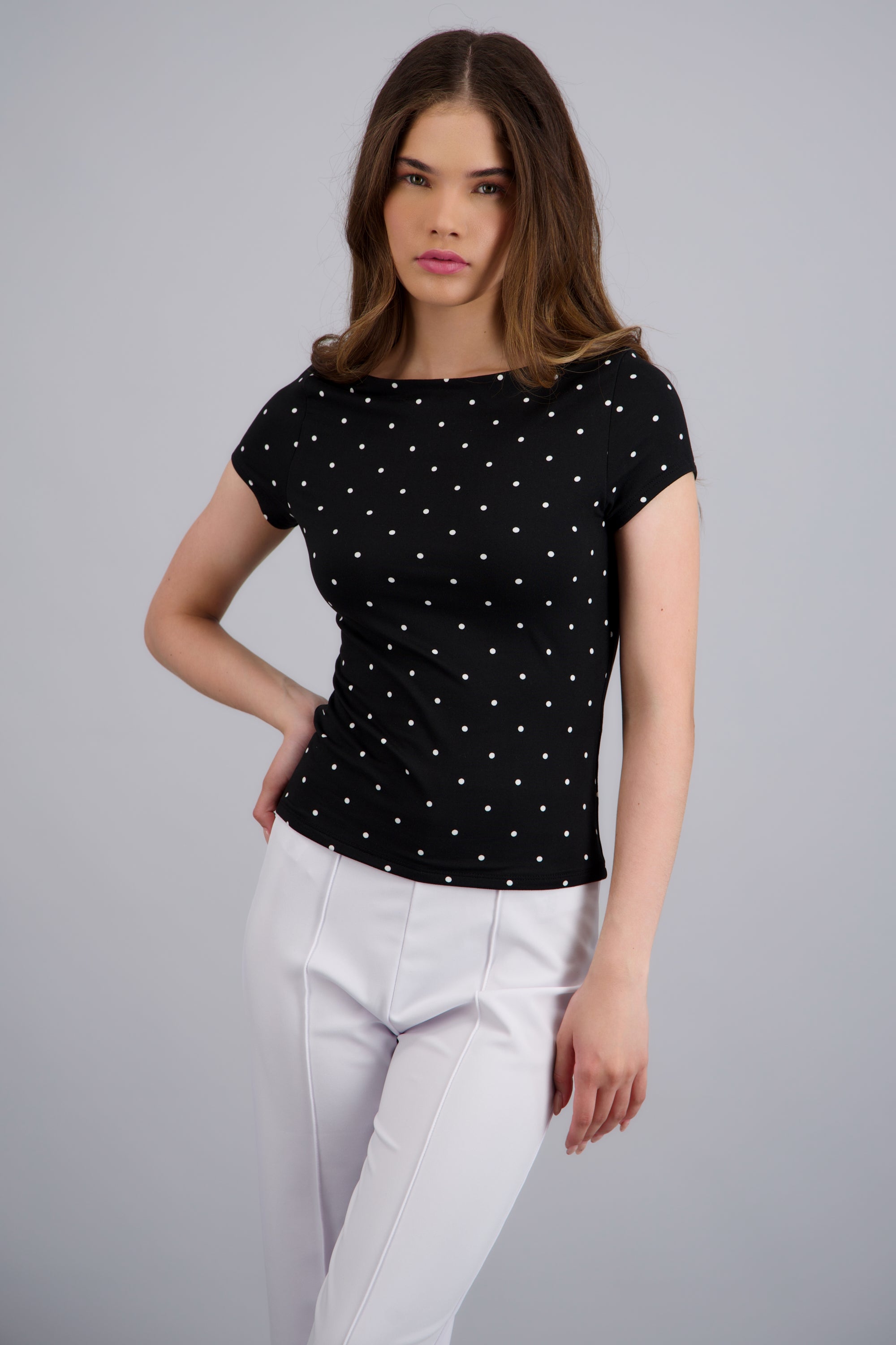 TOP ESCOTE BARCO POLKA DOT NEGRO COMBO