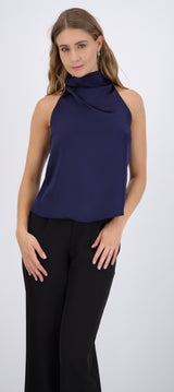 Blusa halter satin detalle hebilla irregular