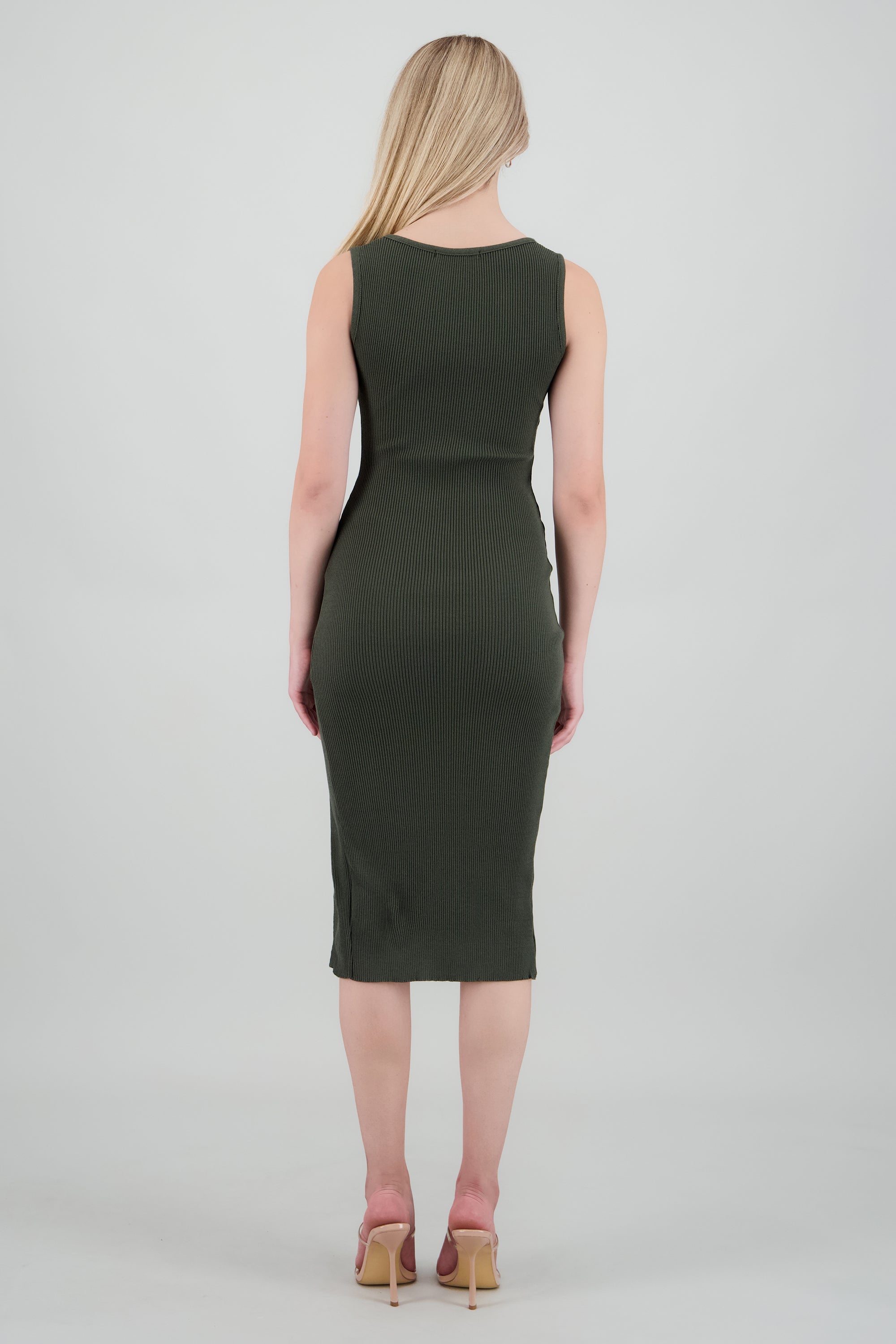 Vestido escote cuadrado abertura OLIVO