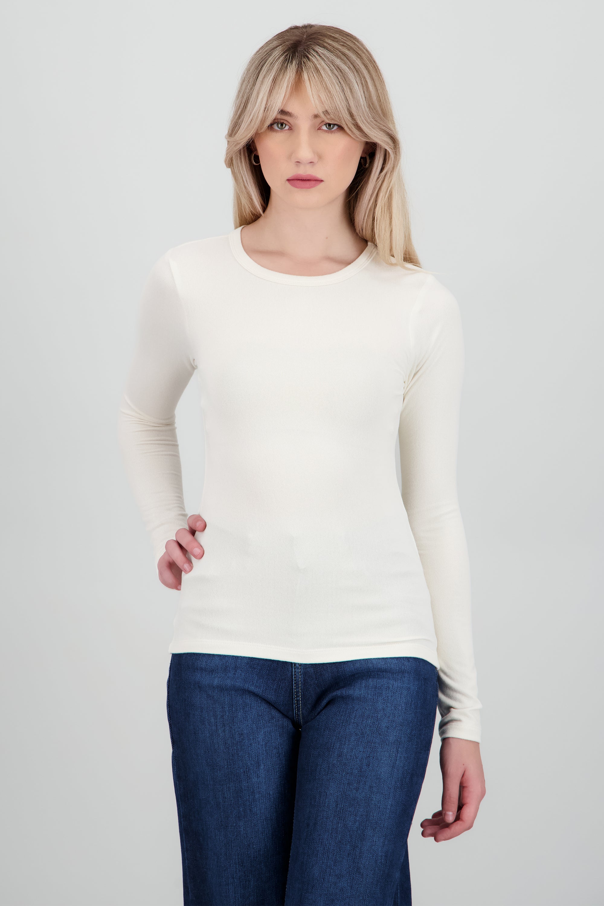 Top manga larga tacto suave BEIGE
