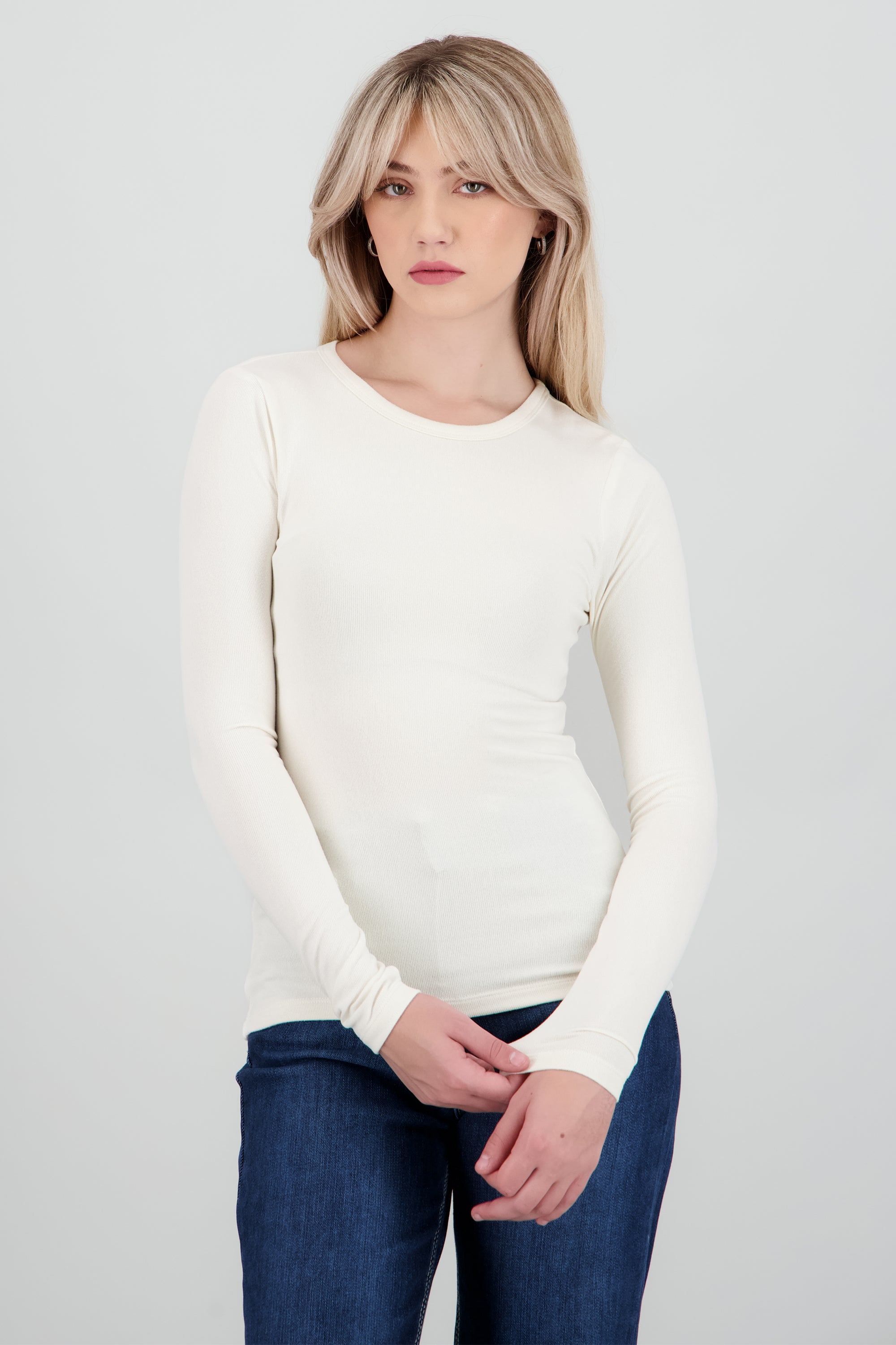 Top manga larga tacto suave BEIGE