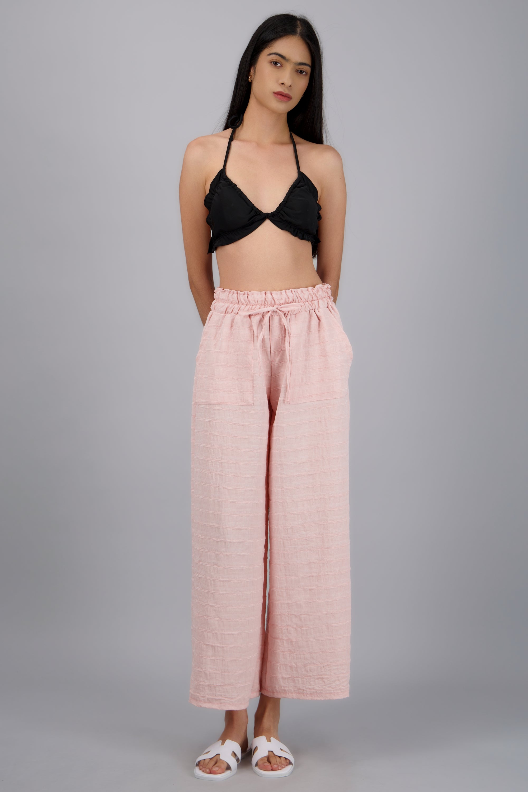 Pantalon amplio resorte textura ROSA