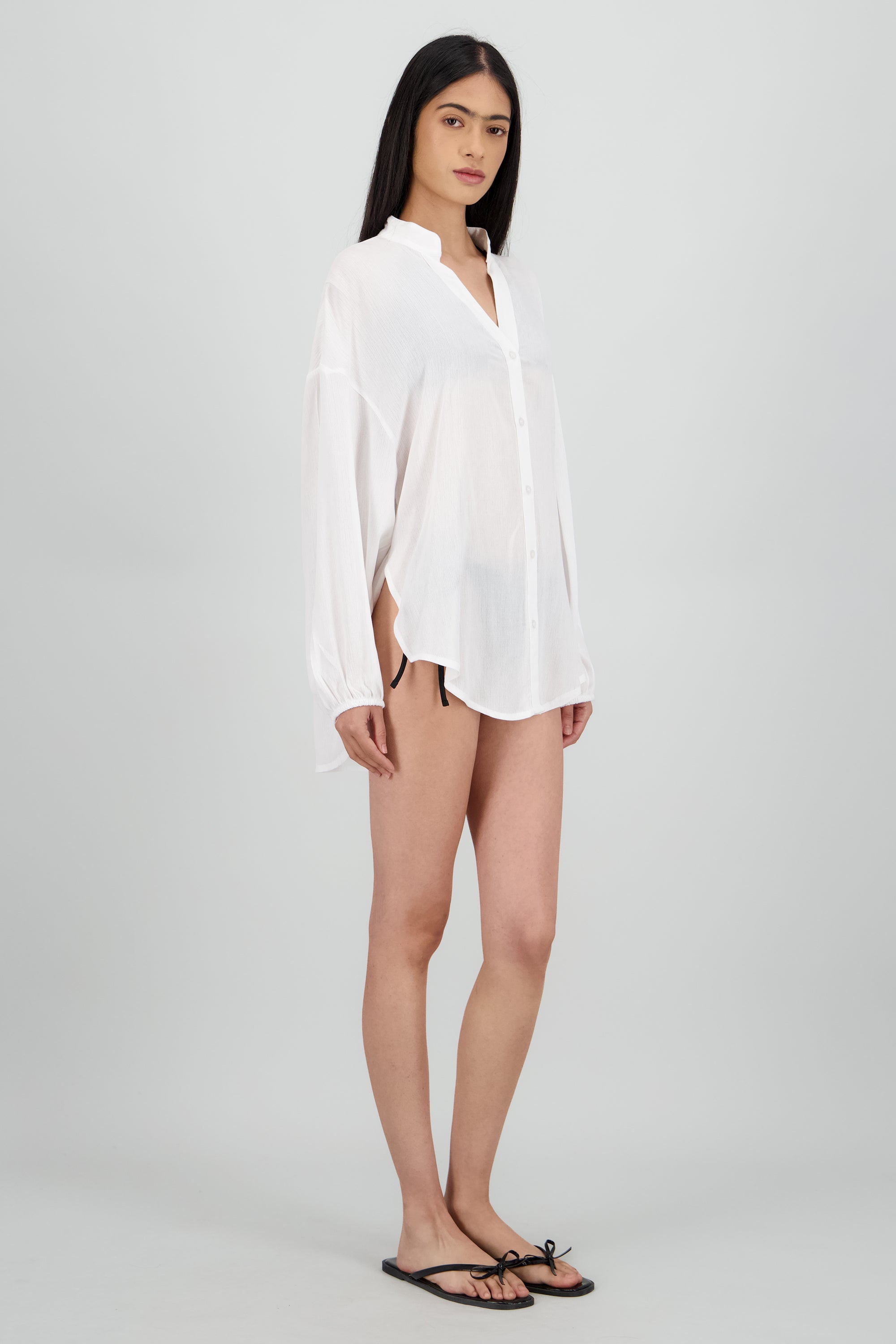 Camisa ligera detalle mangas sin cuello BLANCO