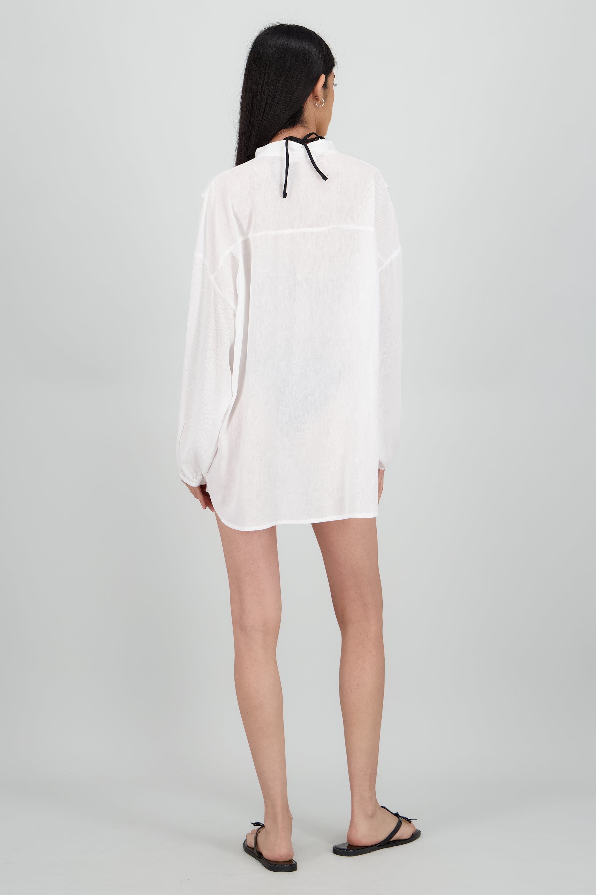 Camisa ligera detalle mangas sin cuello BLANCO