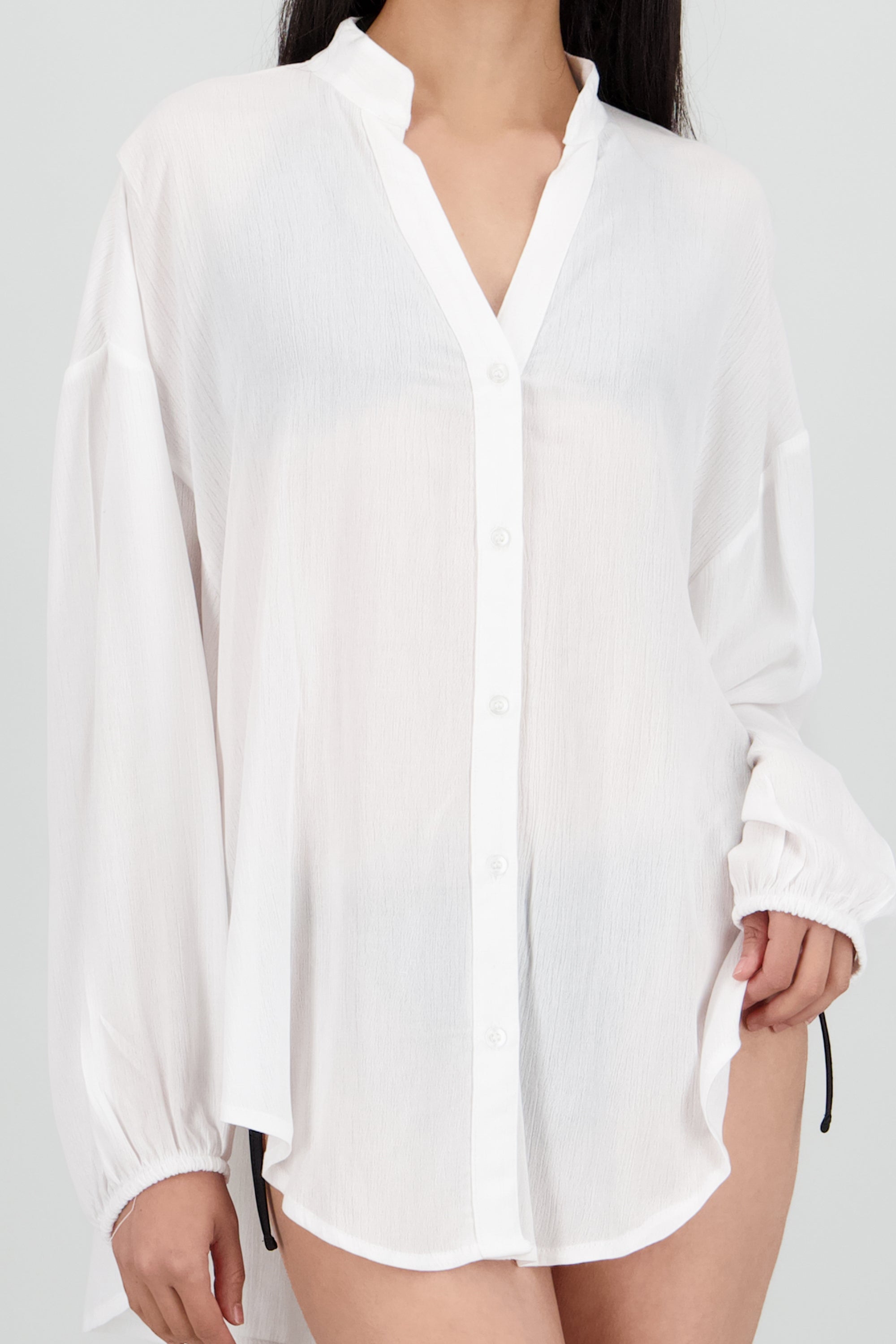 Camisa ligera detalle mangas sin cuello BLANCO