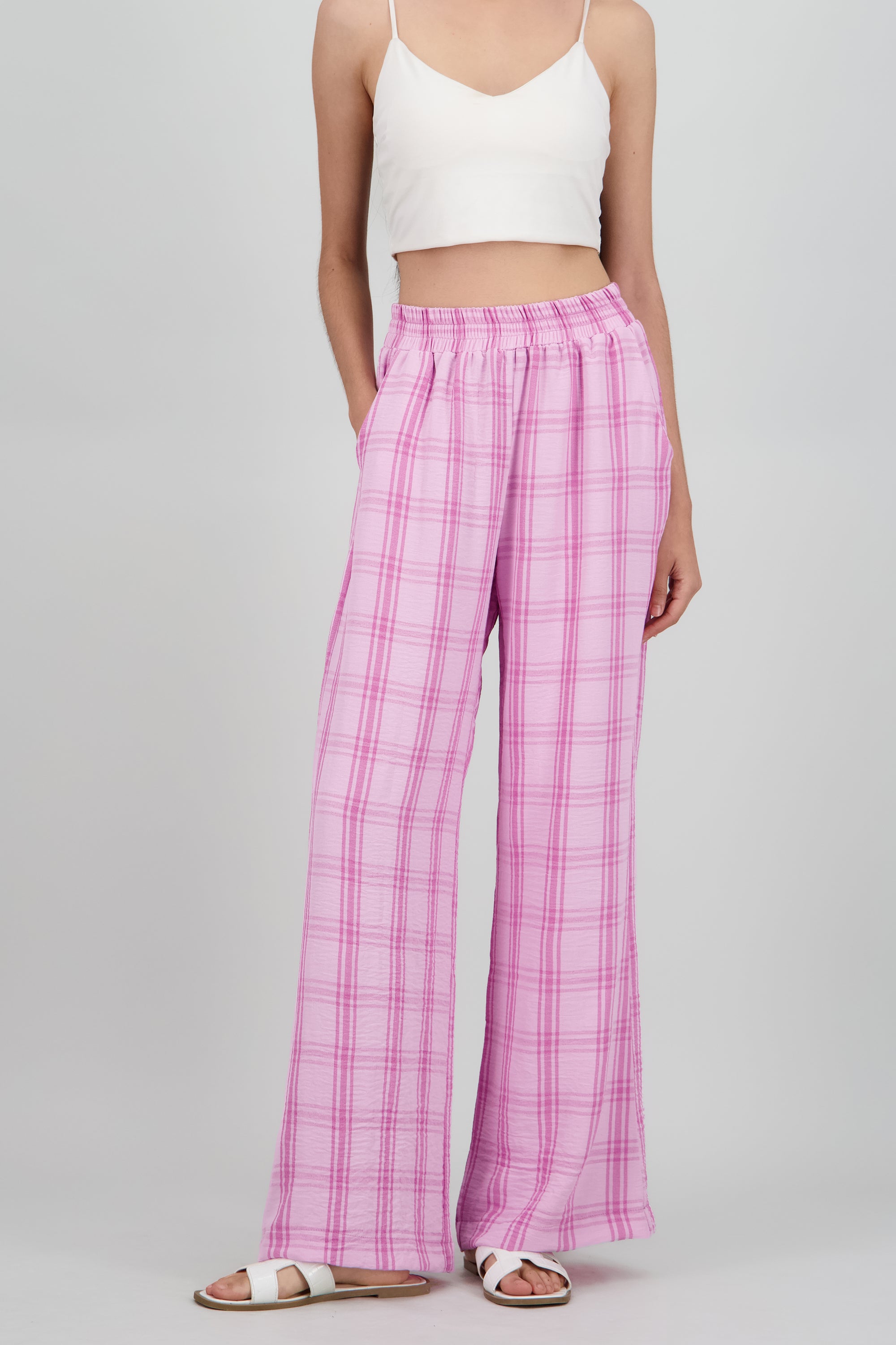 Pantalon fluido estampado cuadros LILA