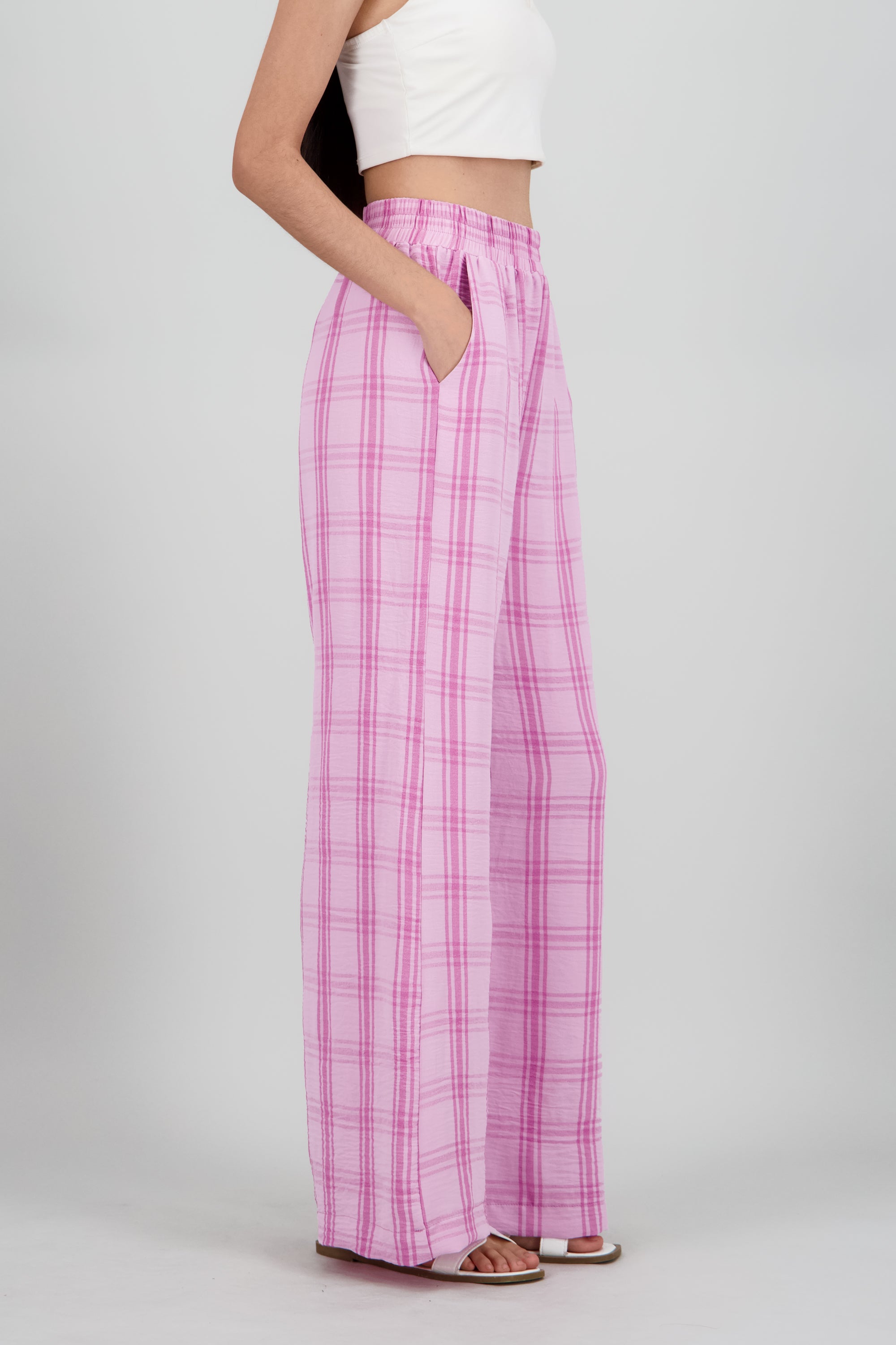 Pantalon fluido estampado cuadros LILA