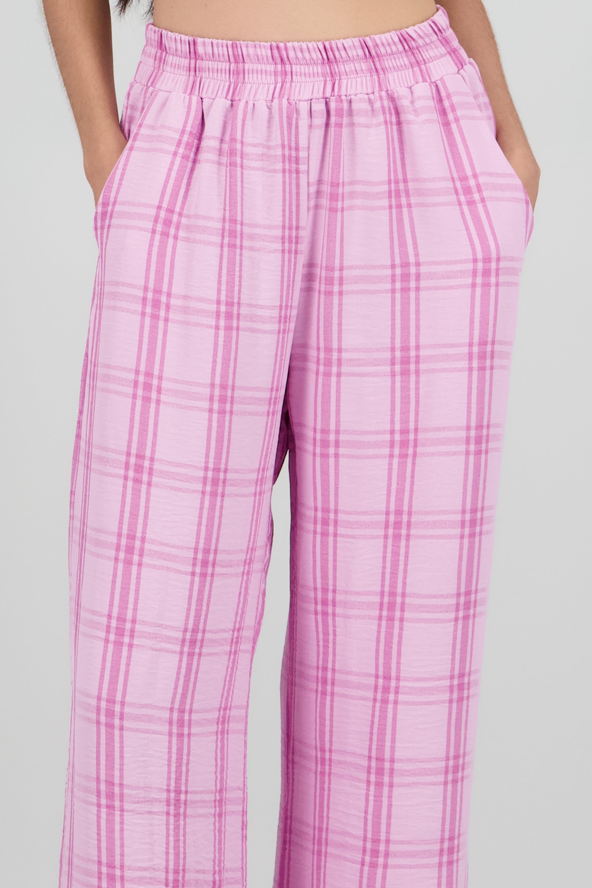 Pantalon fluido estampado cuadros LILA