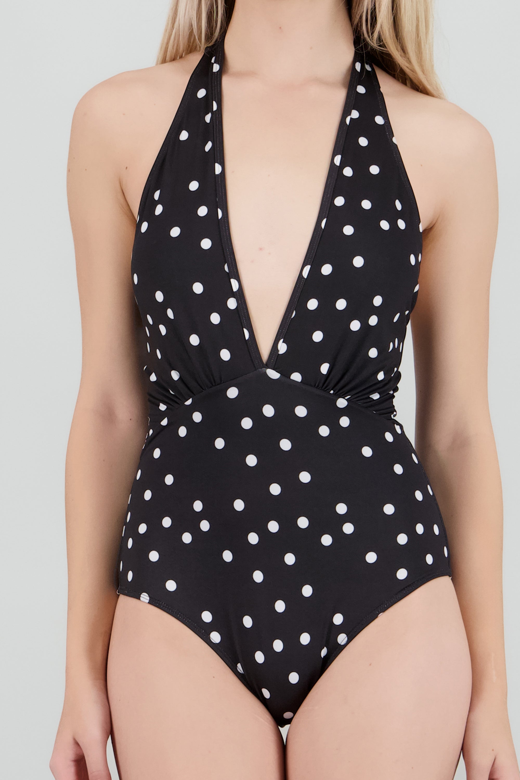 Traje de baño halter estampado polka NEGRO COMBO