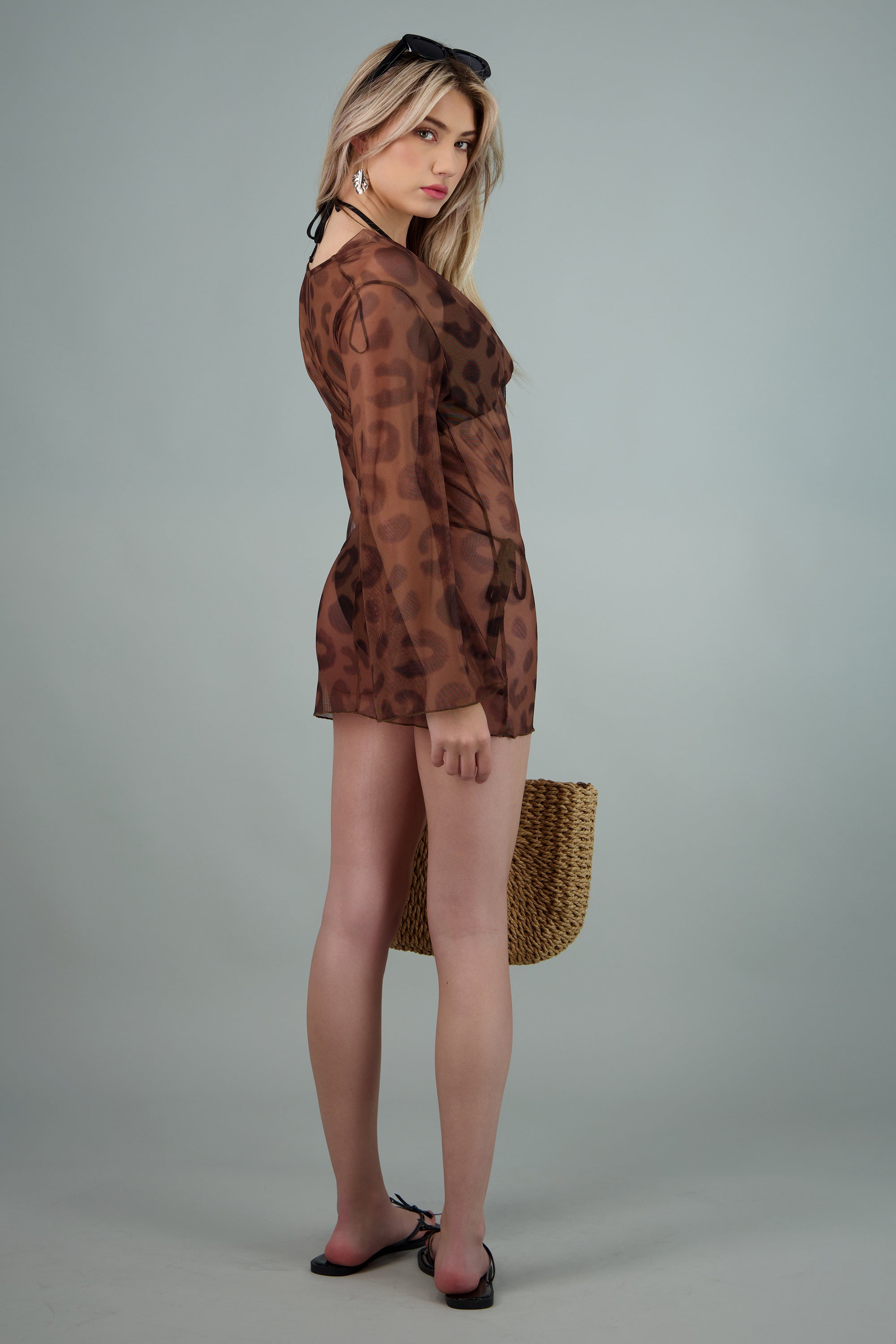 Salida vestido mini escote cascada CAFE COMBO