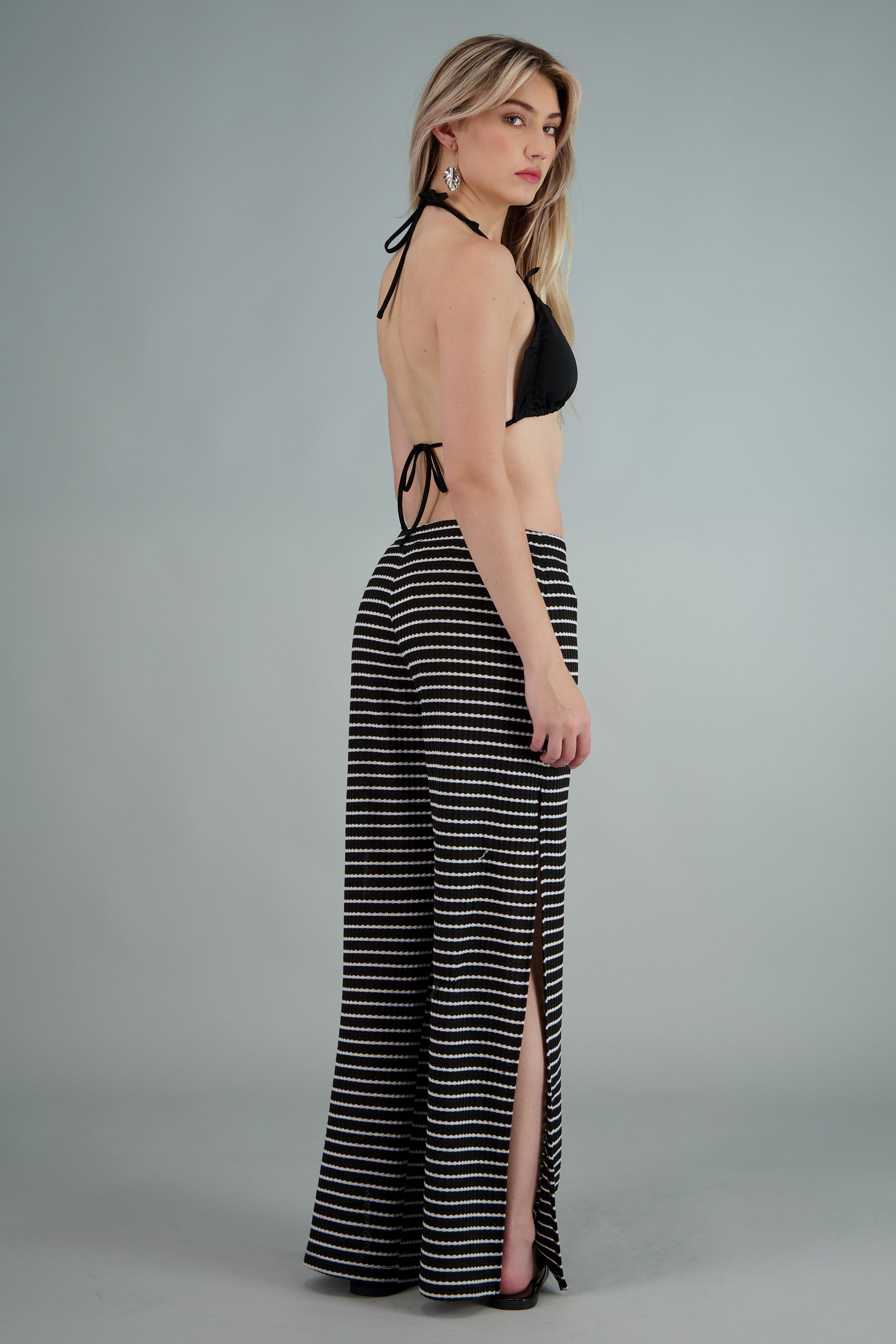 Pantalon textura tejida estampado rayas NEGRO COMBO