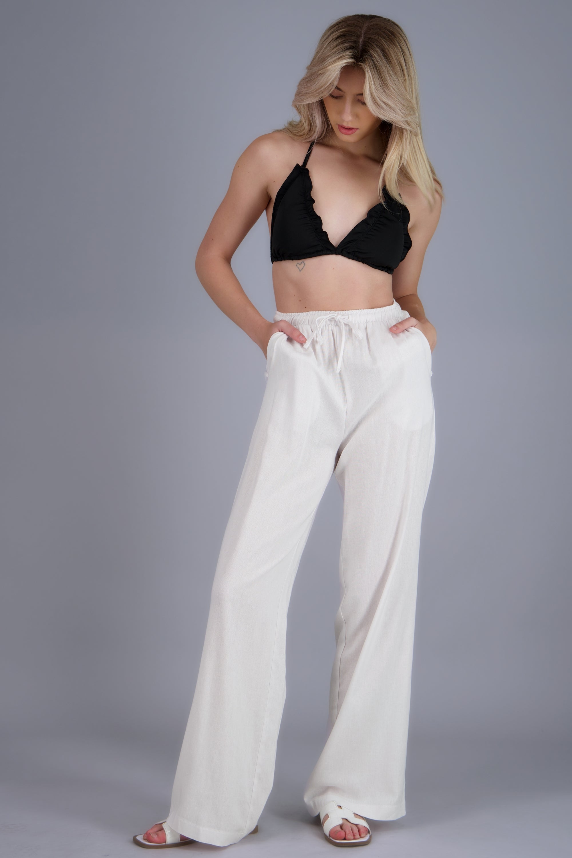Pantalon jareta tipo lino BLANCO