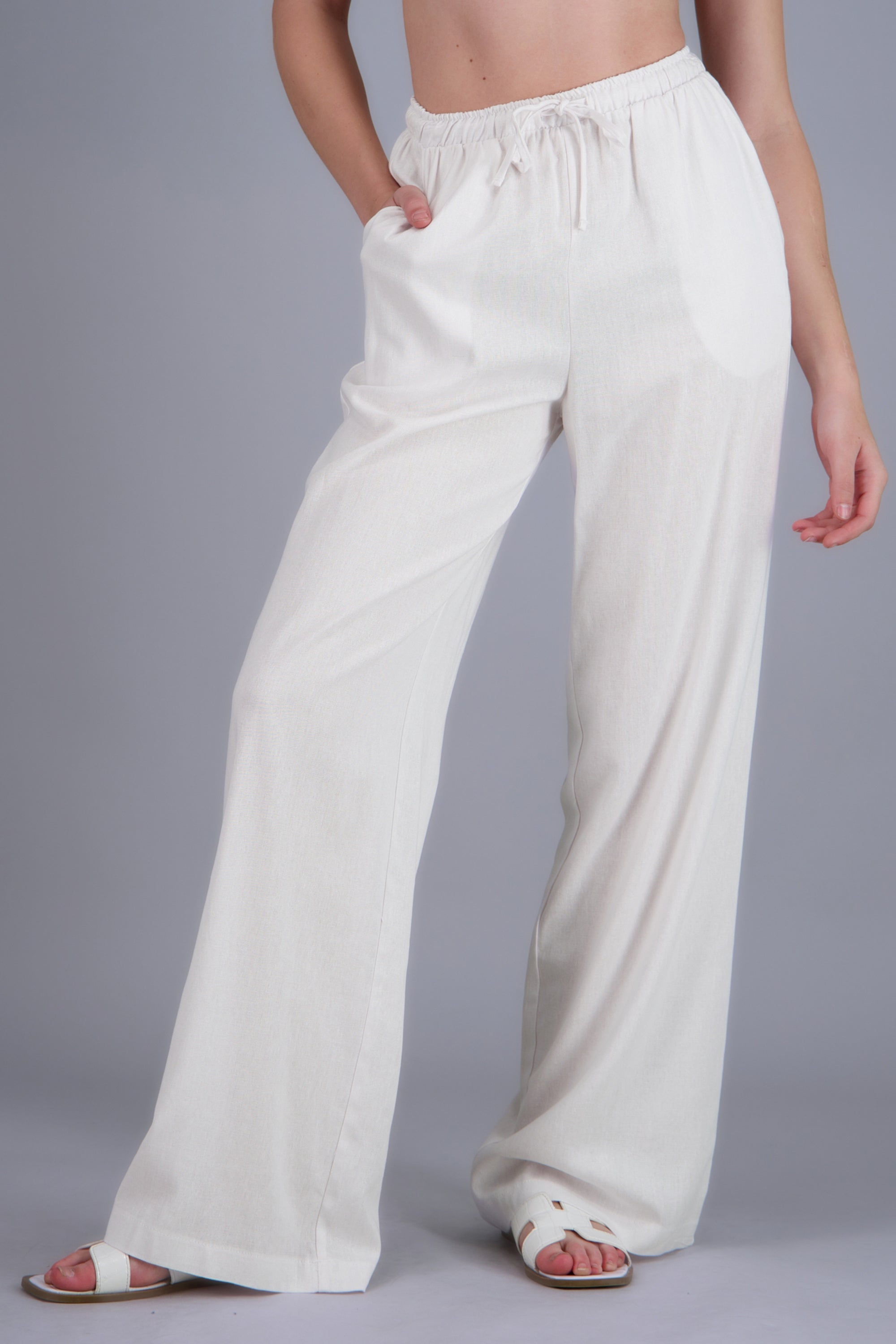 Pantalon jareta tipo lino BLANCO