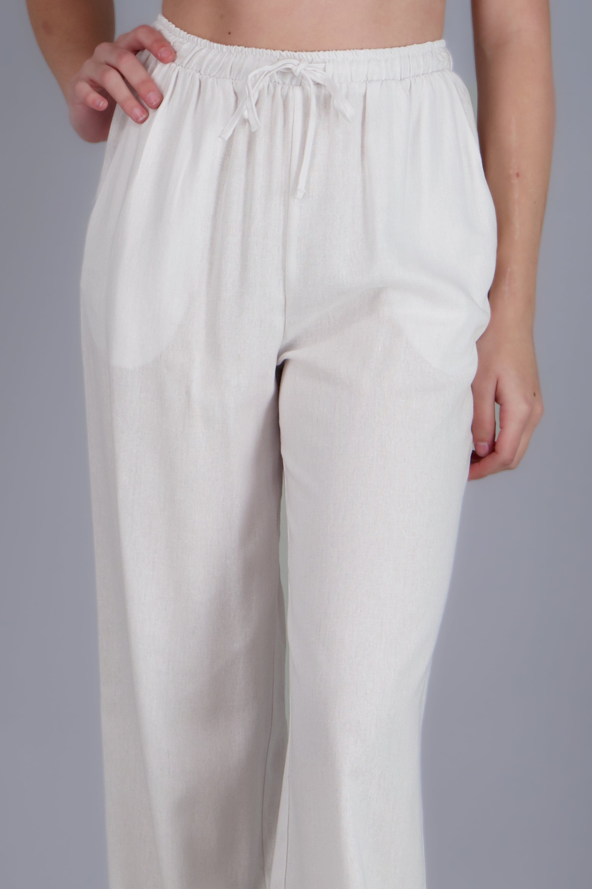 Pantalon jareta tipo lino BLANCO