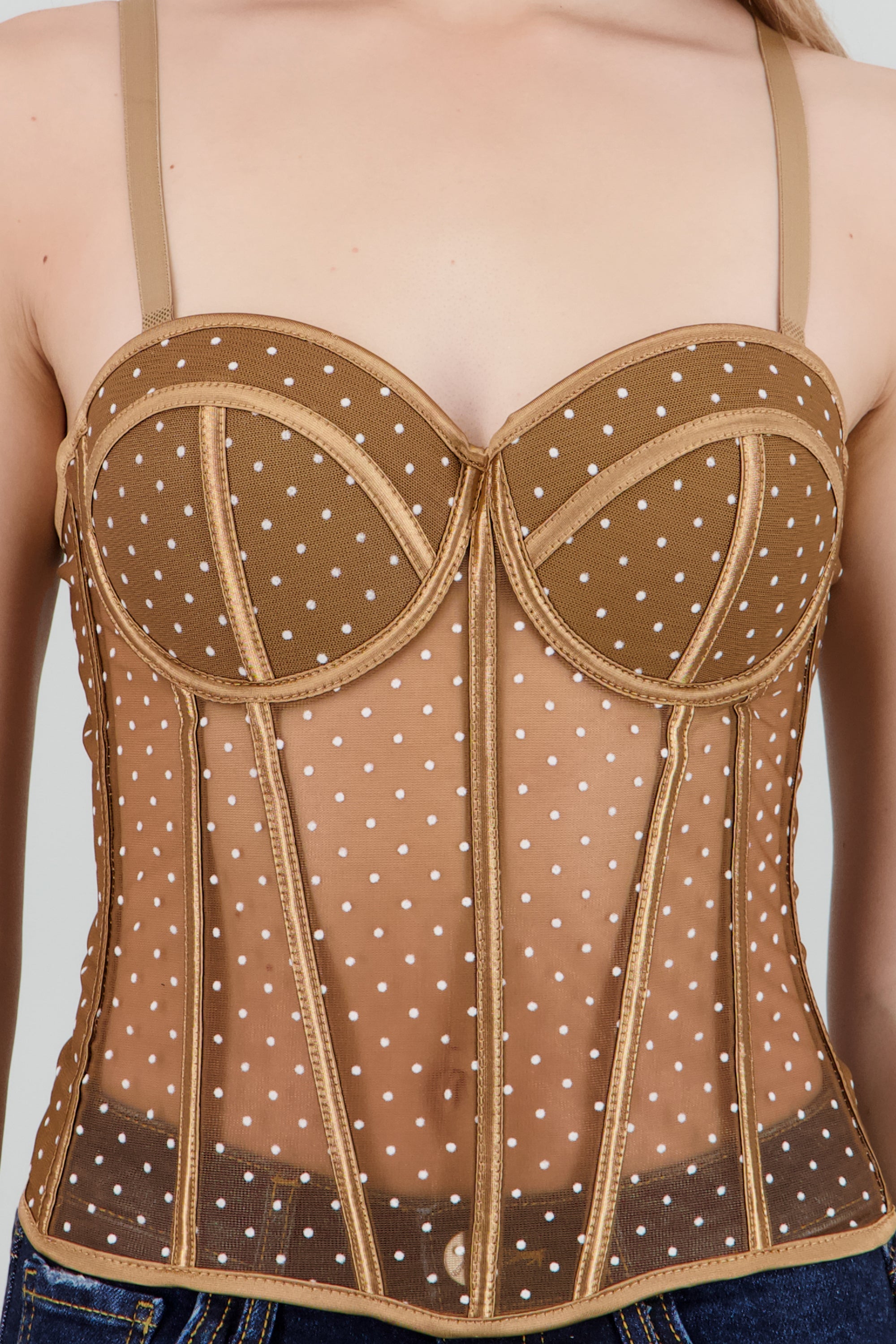Corset de mesh con lunares CAFE
