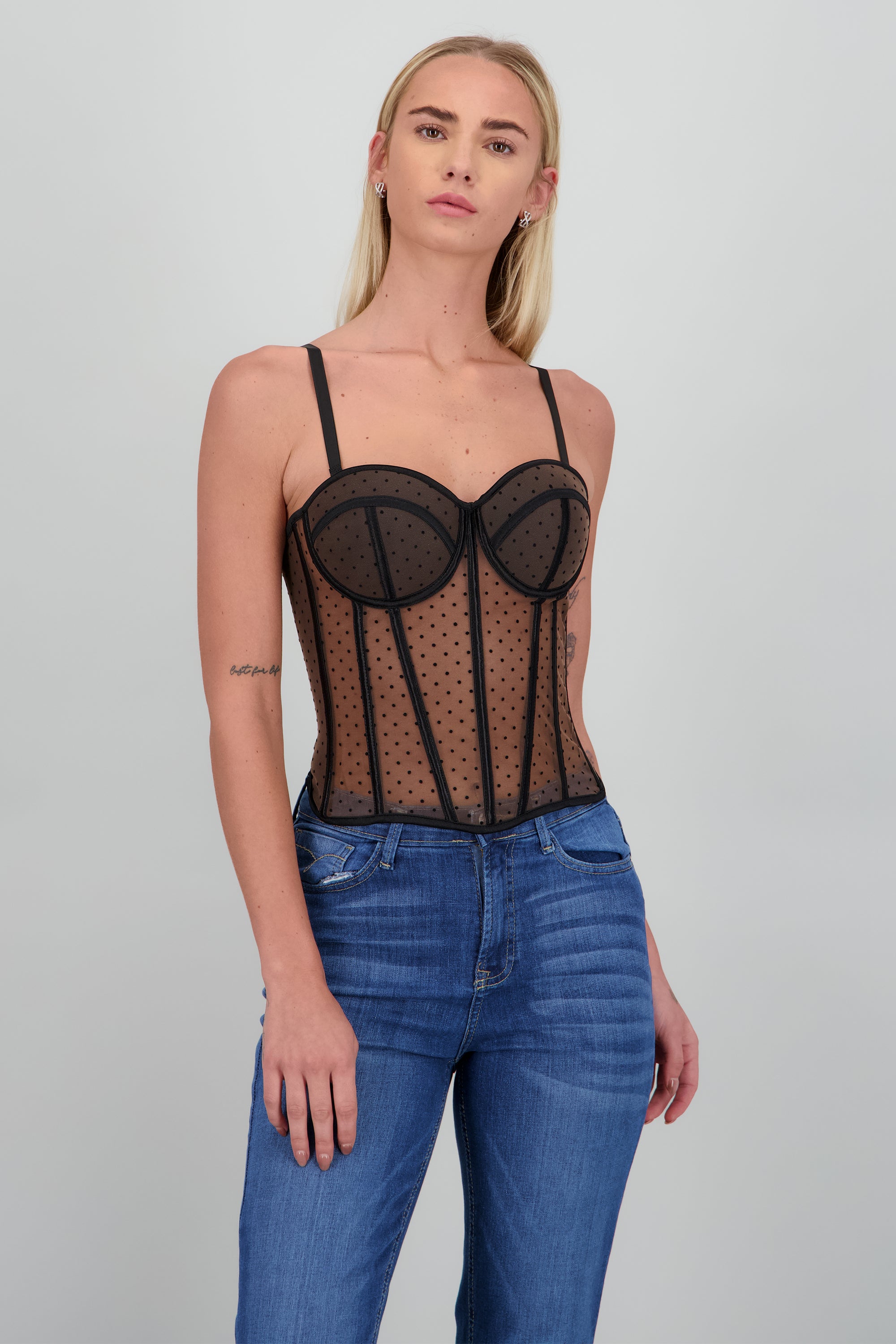 Corset de mesh con lunares CHOCOLATE