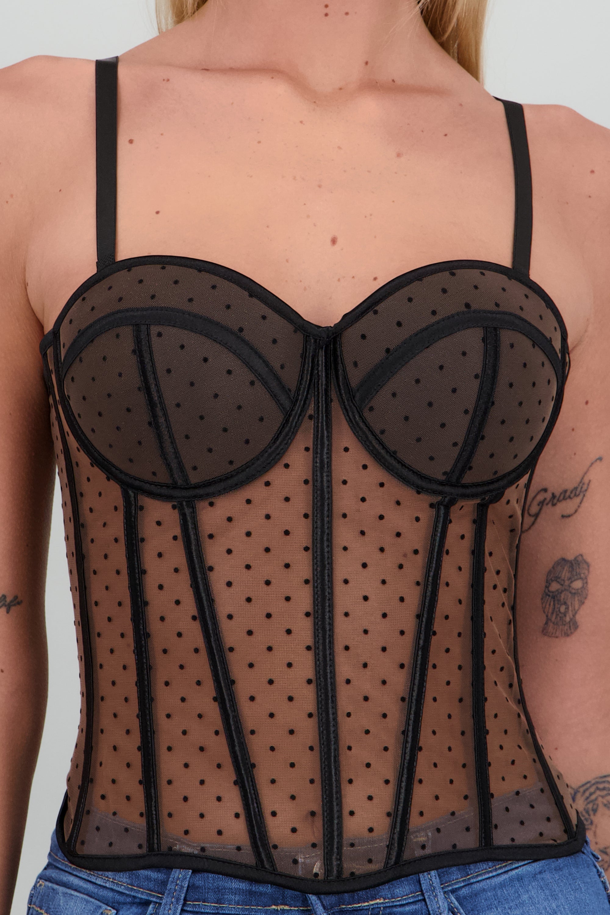 Corset de mesh con lunares CHOCOLATE