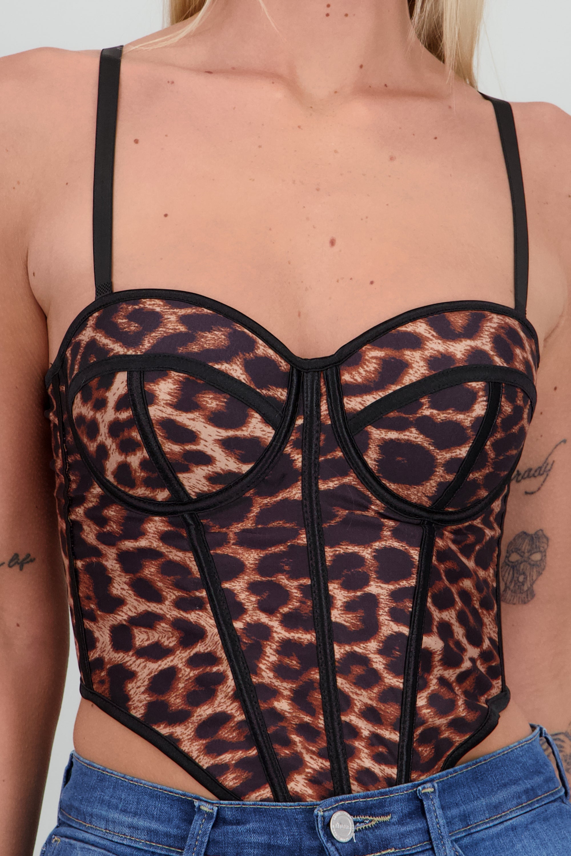 Corset con varillas estampado animal print CAFE COMBO