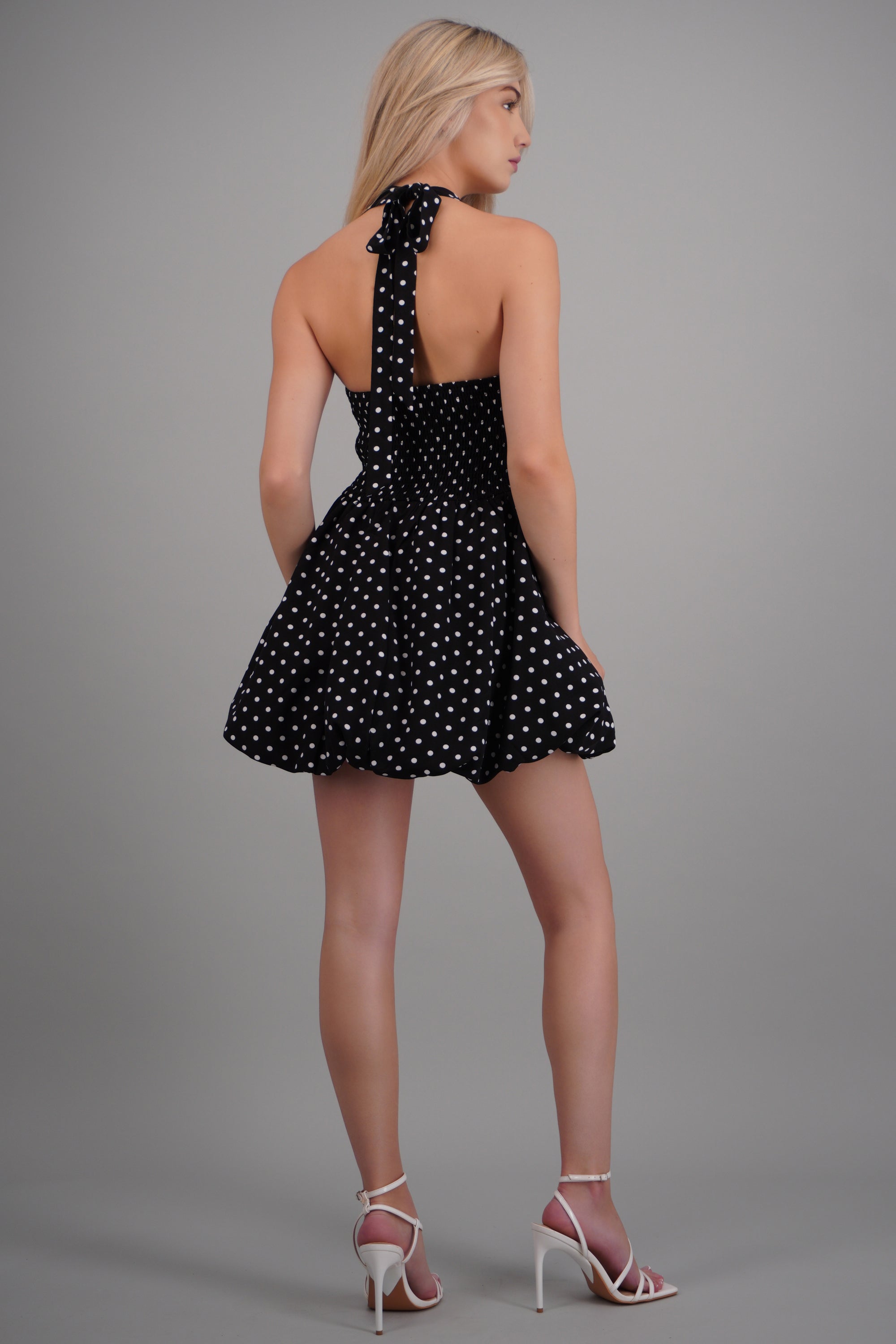 Vestido halter polka dots falda burbuja NEGRO COMBO
