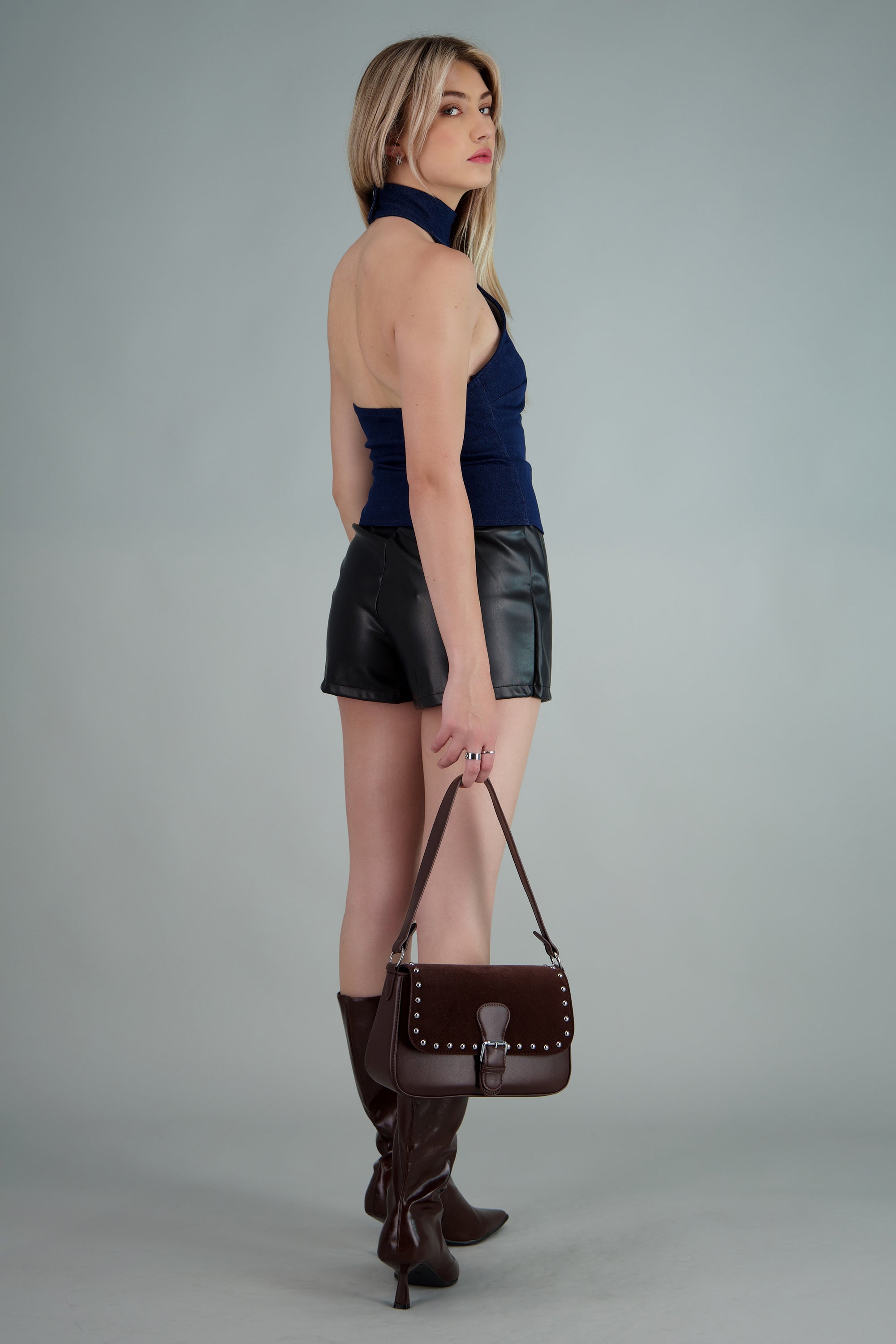 Top halter denim DARK WASH