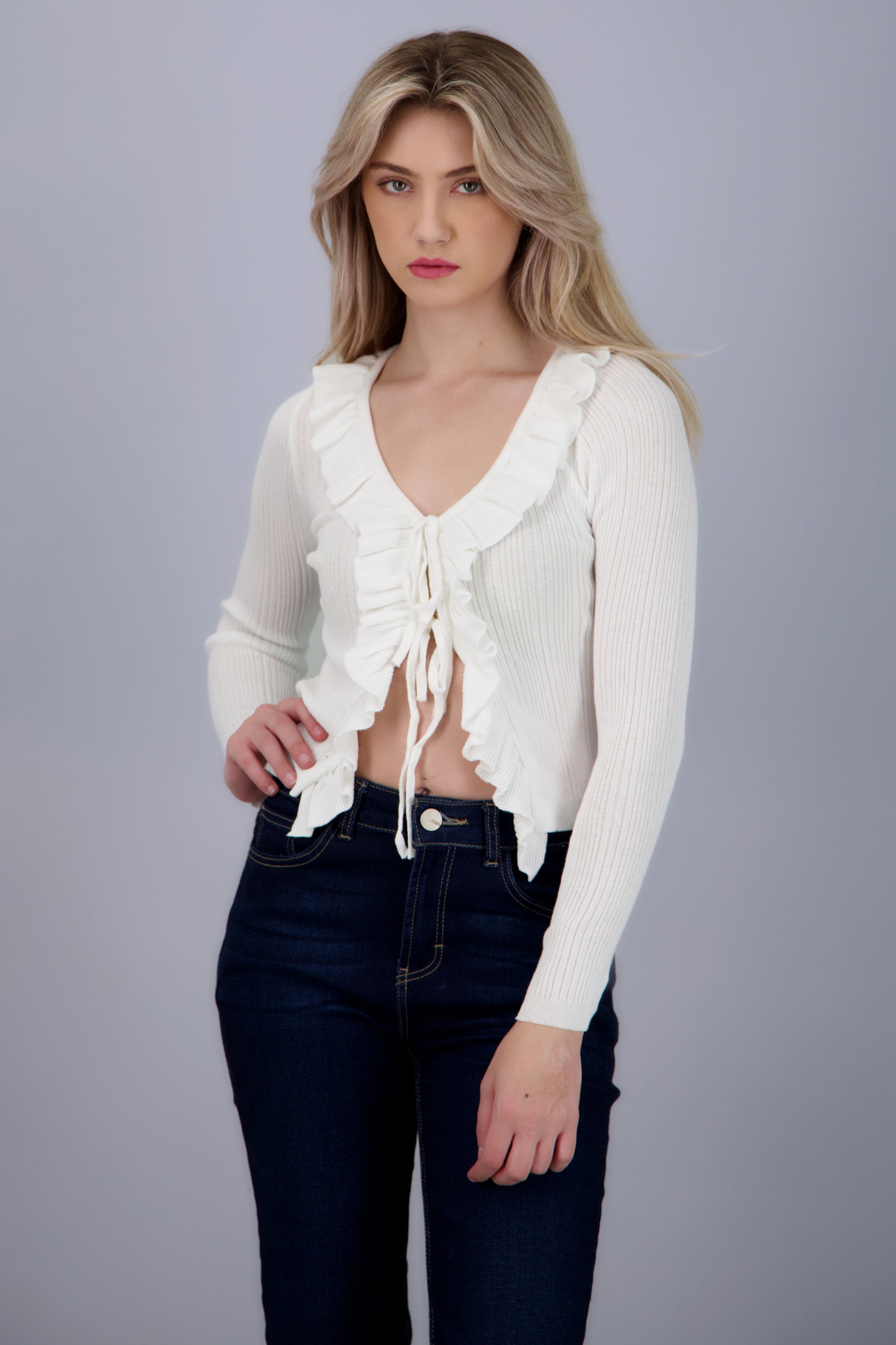 Cardigan ligero detalle olanes BLANCO