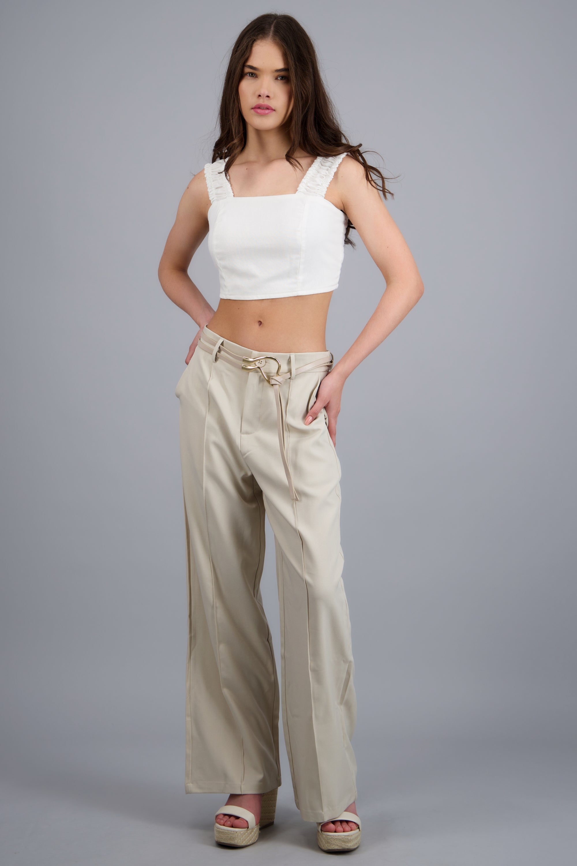 Pantalón con cinturón de tiras HUESO